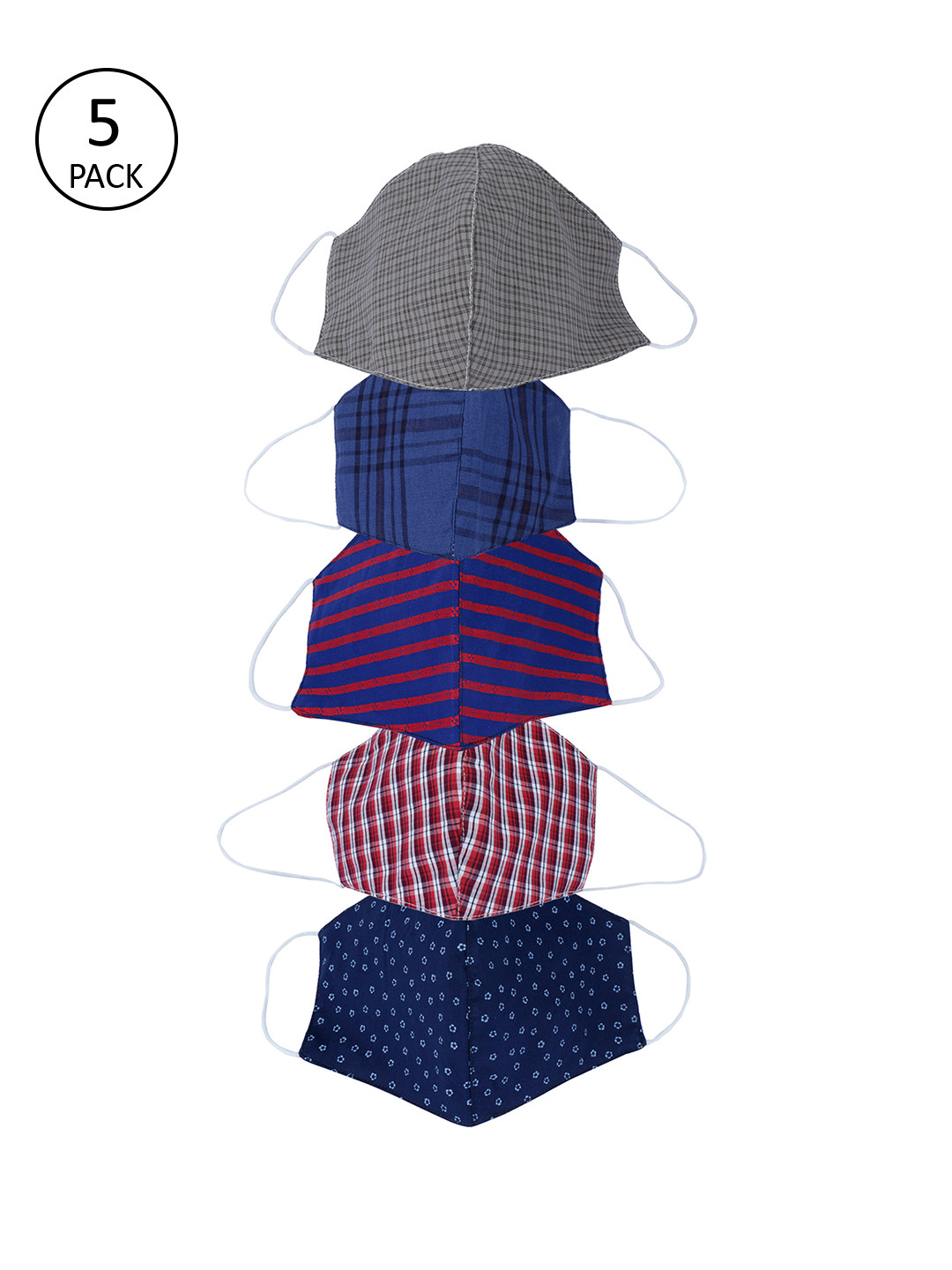 Be Indi Unisex Pack of 5 Pcs Multicoloured Reusable 3-Ply Protective Outdoor Masks