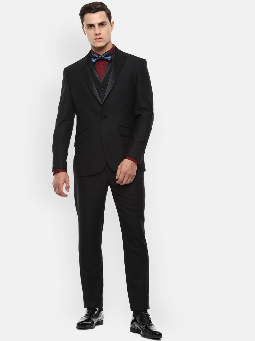 Louis Philippe Men Black Self-Design Slim-Fit Three Piece Suit
