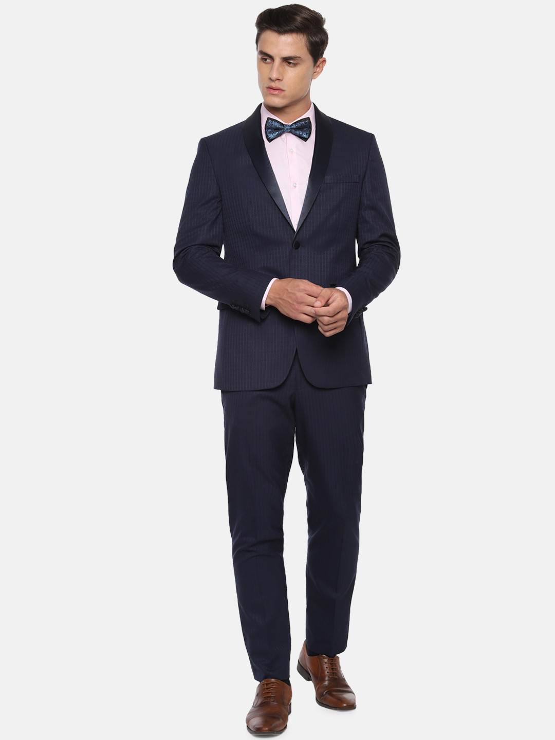 Louis Philippe Men Navy Blue Checked Slim-Fit Single-Breasted Formal Suit
