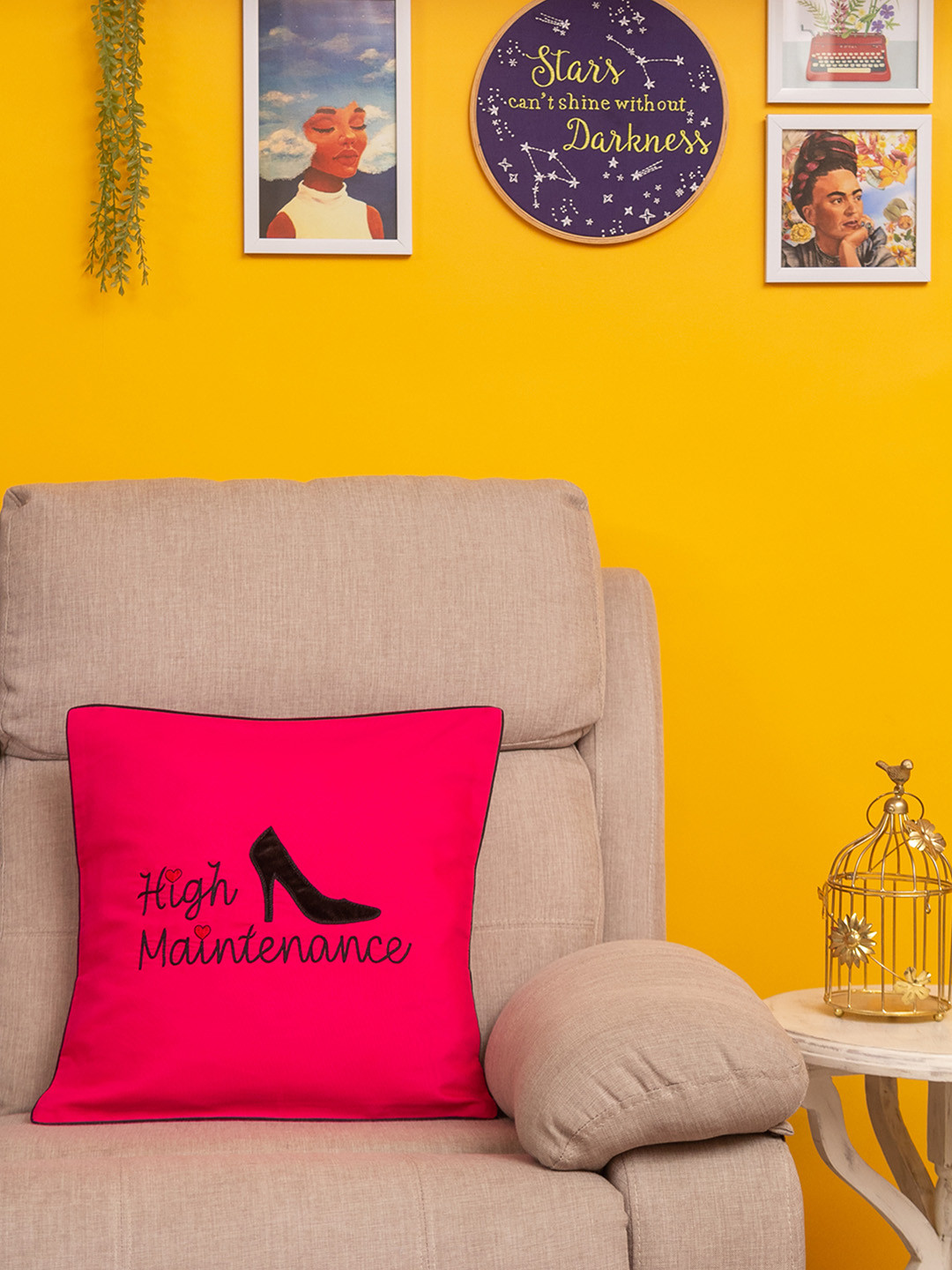 BandBox Pink Applique Single Square Cushion Cover