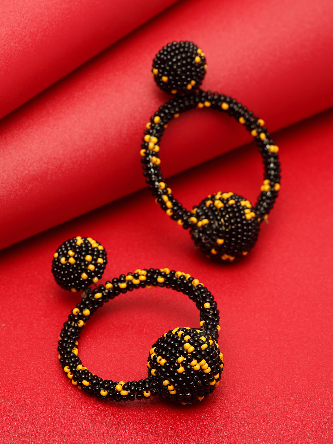 Madame Black & Yellow Circular Drop Earrings