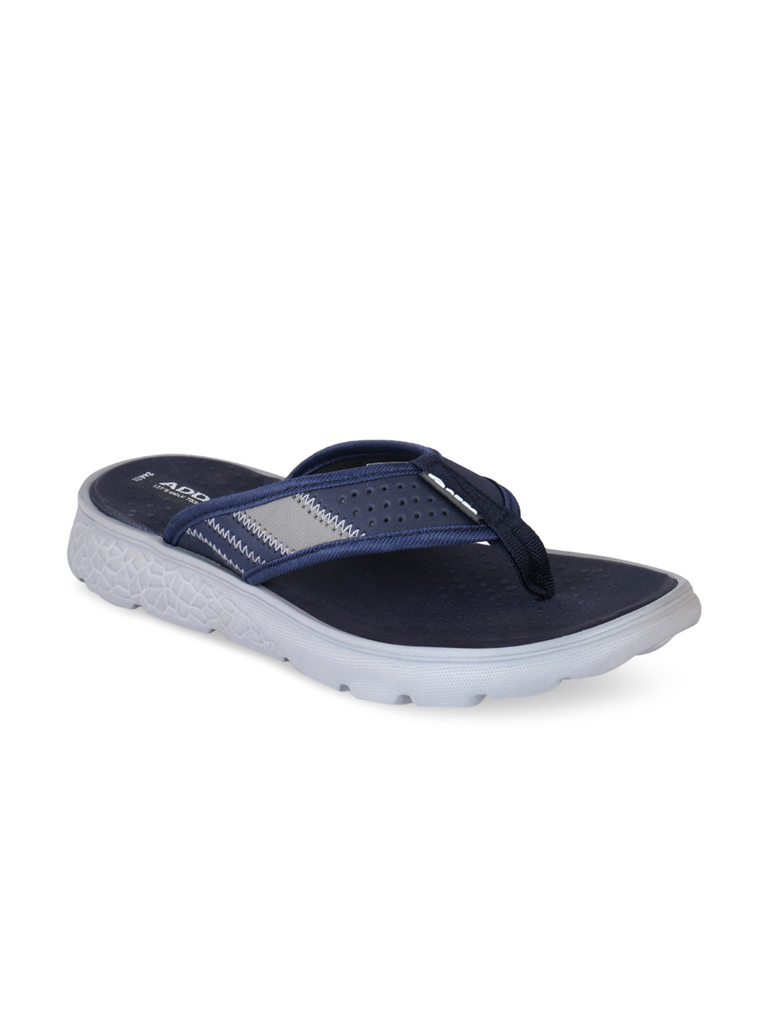 Adda Men Navy Blue & Grey Colourblocked Thong Flip-Flops