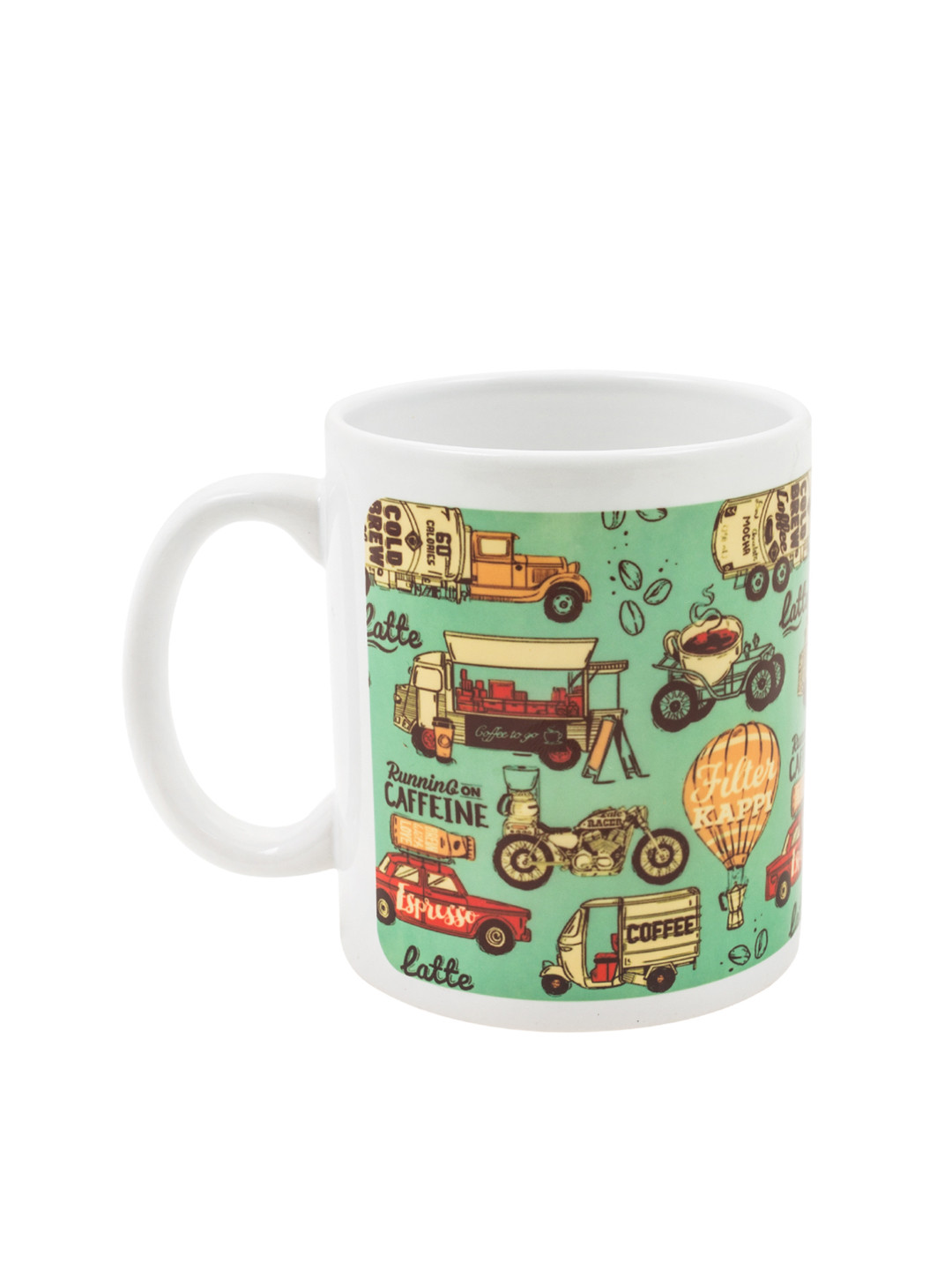 Chumbak Unisex Sea Green & Brown Printed Running On Caffeine Coffee Mug