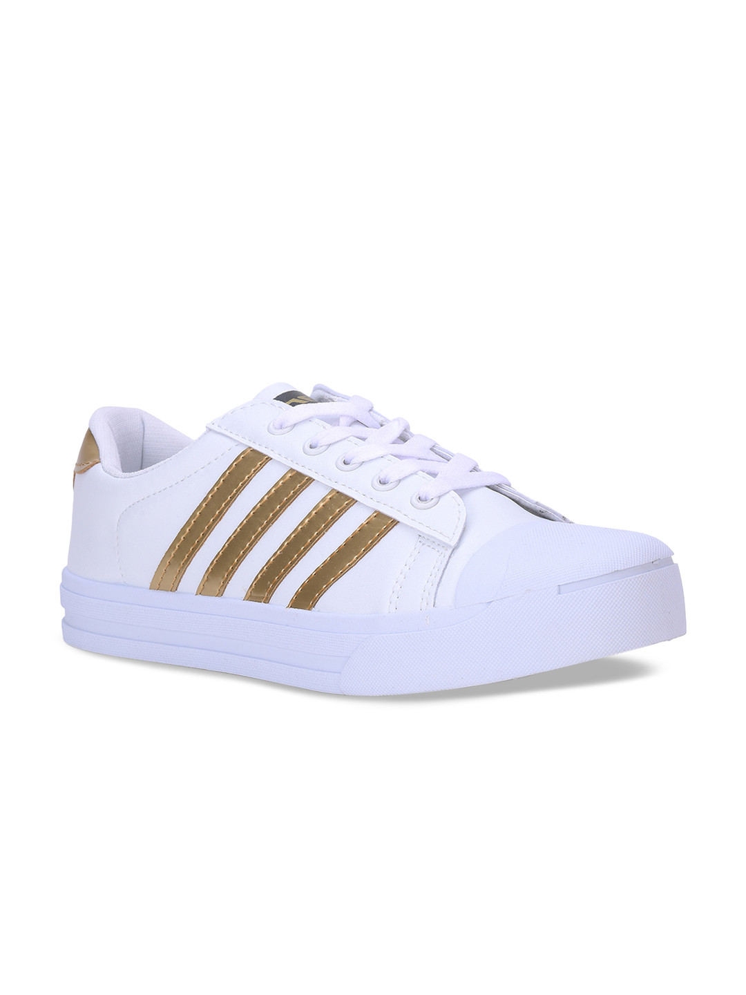 Sparx Women White & Gold Striped Sneakers