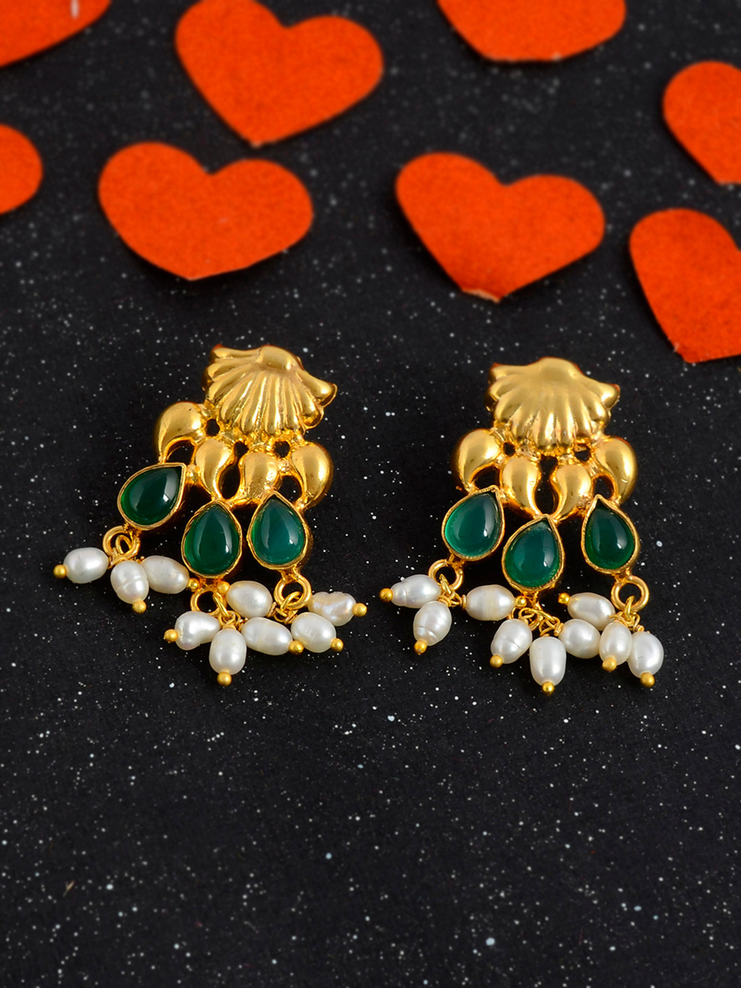 Silvermerc Designs White & Gold-Toned Gold Plated Sterling Silver Dangler Earrings