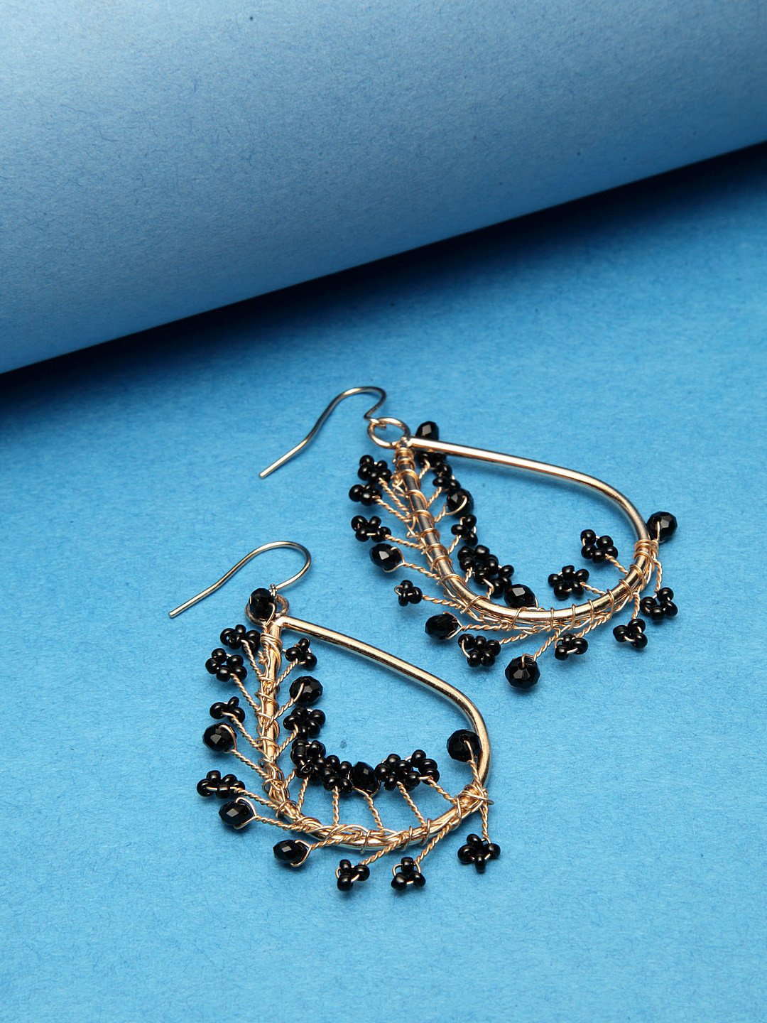 Madame Black & Rose Gold Teardrop Shaped Drop Earrings
