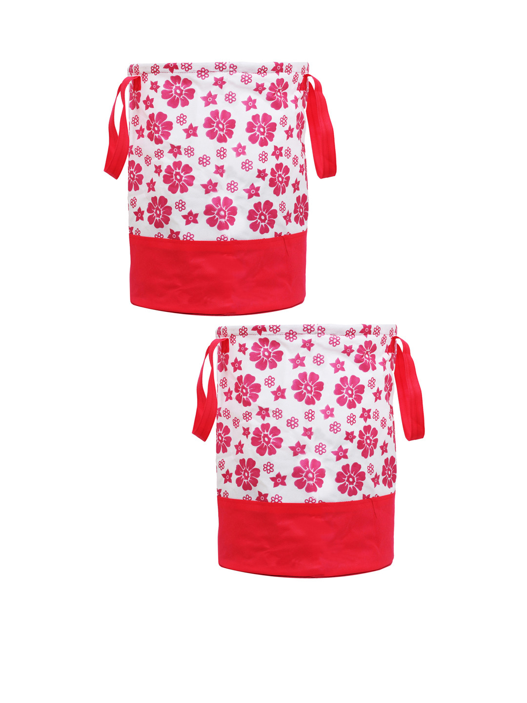Kuber Industries Set Of 2 Pink & White Floral Print Waterproof Canvas Laundry Bags 45 L