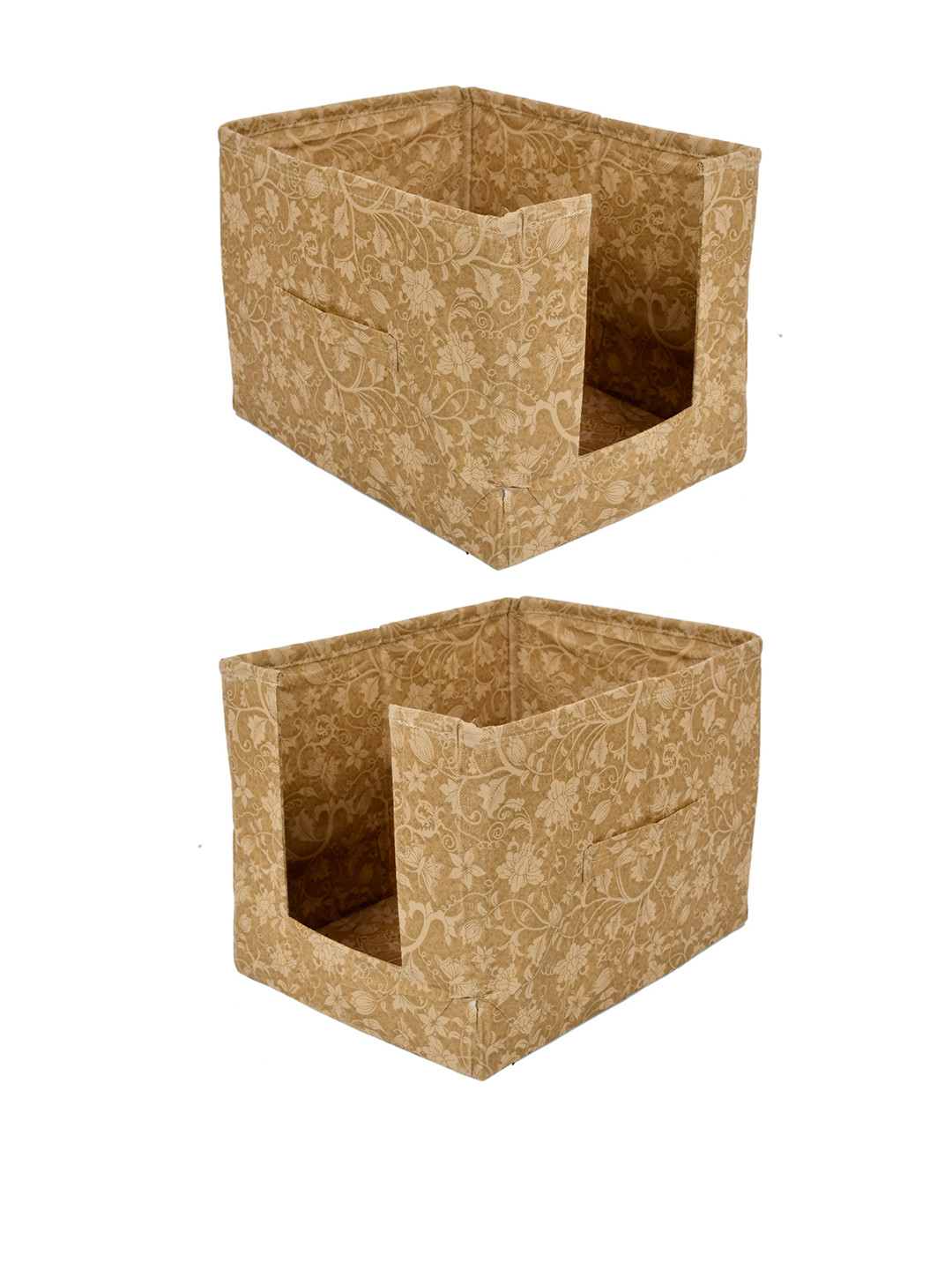 Kuber Industries Set Of 2 Beige Printed Non Woven Shirt Stacker Wardrobe Organizer