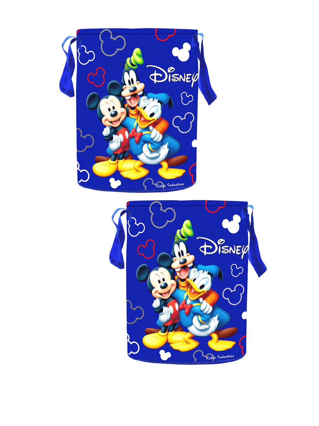 Kuber Industries Set Of 2 Blue & White Disney Printed Waterproof Cotton Laundry Bags 45 L