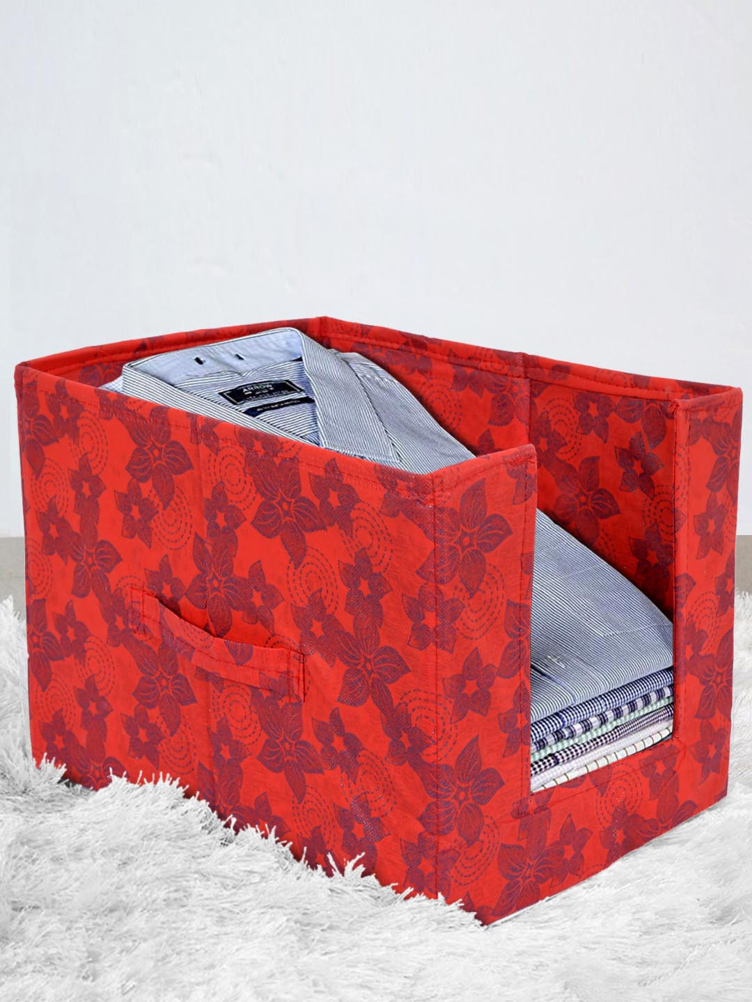 Kuber Industries Red & Blue Metalic Printed Non-Woven Shirt Stacker Wardrobe Organiser