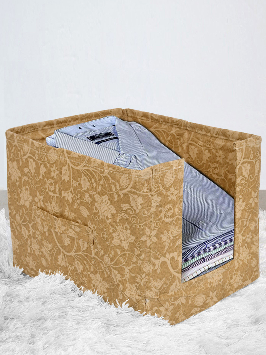 Kuber Industries Beige Printed Shirt Stacker Wardrobe Organizer