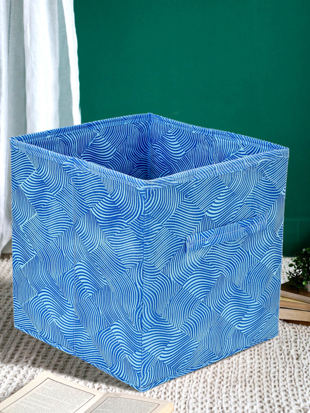 Kuber Industries Blue Leheriya Printed Foldable Storage Box With Handle