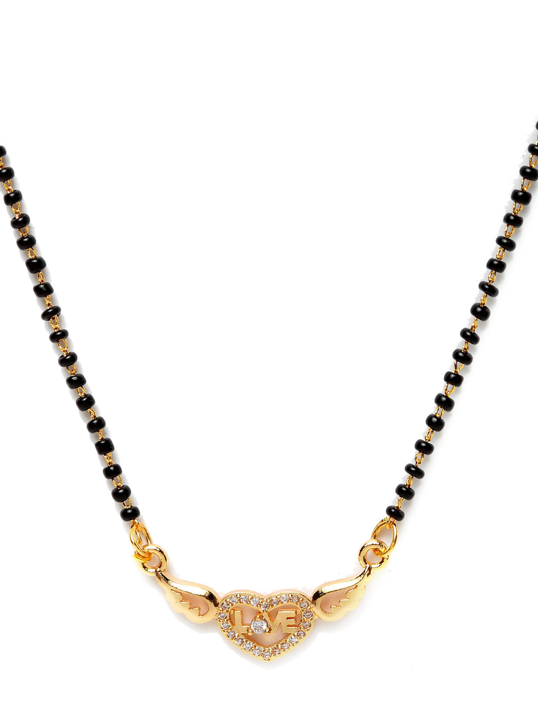 Bhana Fashion Gold-Plated & Black AD-Studded Beaded Designer Mangalsutra