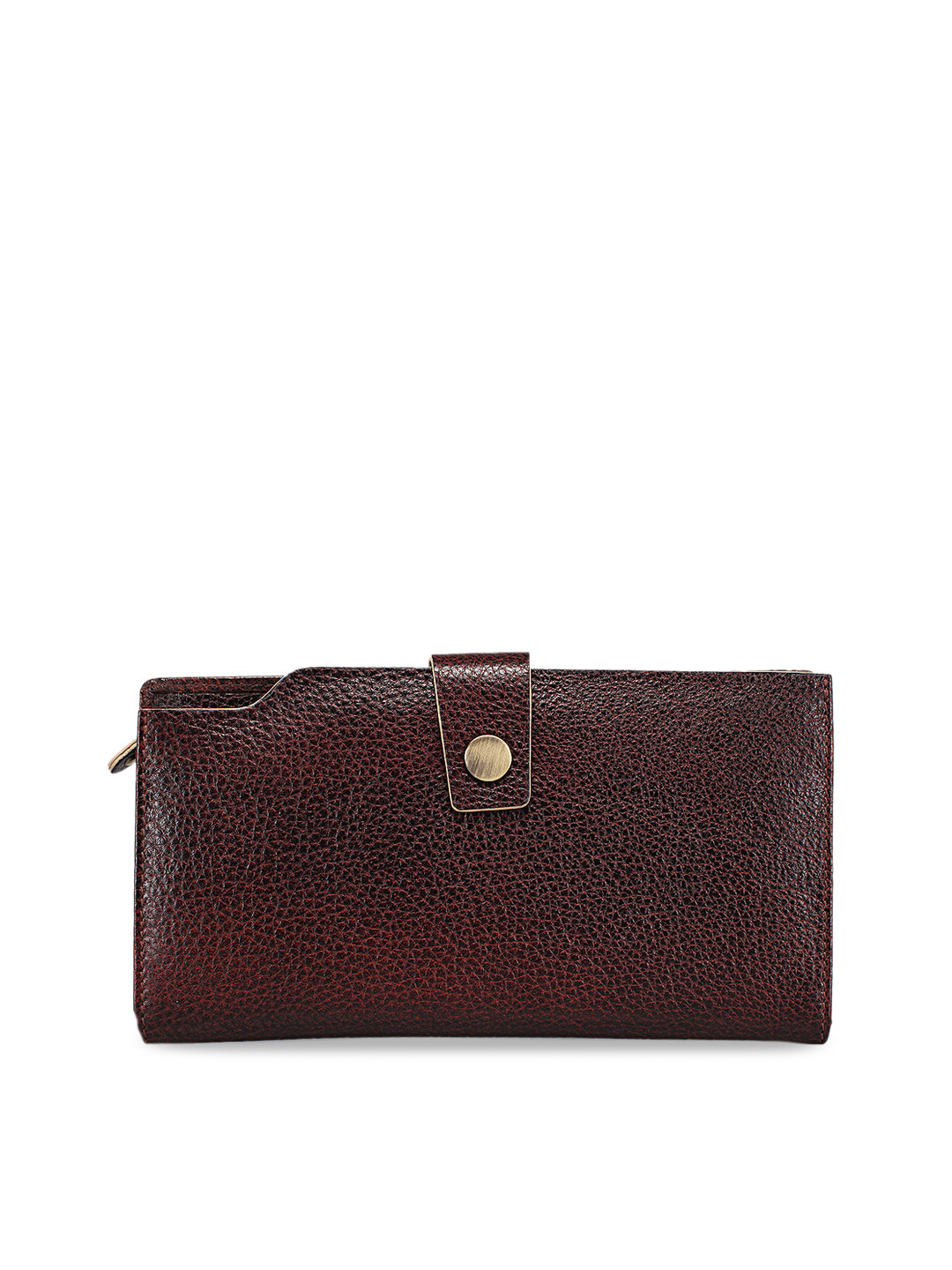 GENWAYNE Brown Solid Leather Purse Clutch