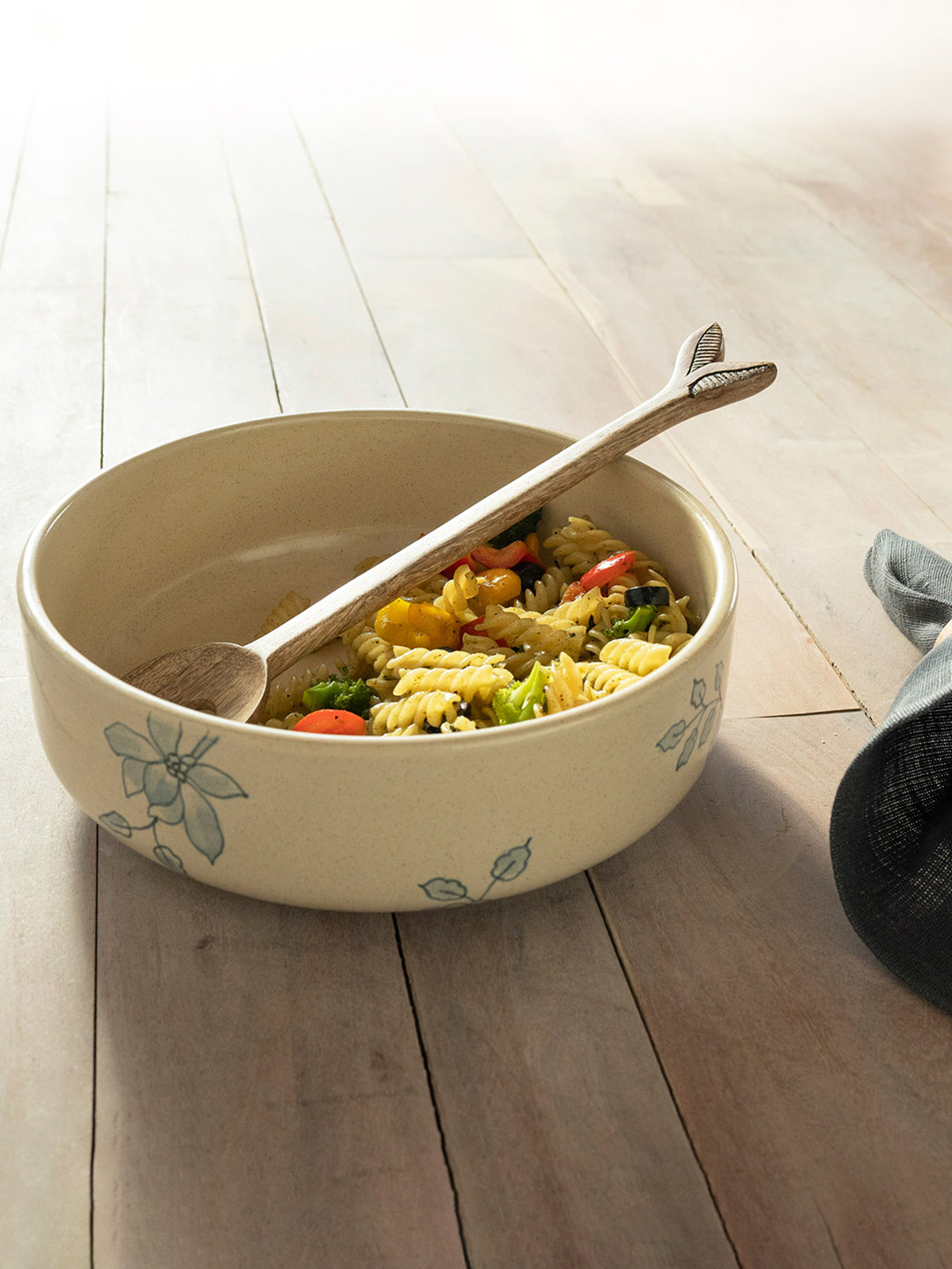 ellementry Off White Printed Fiore Ceramic Serving Bowl