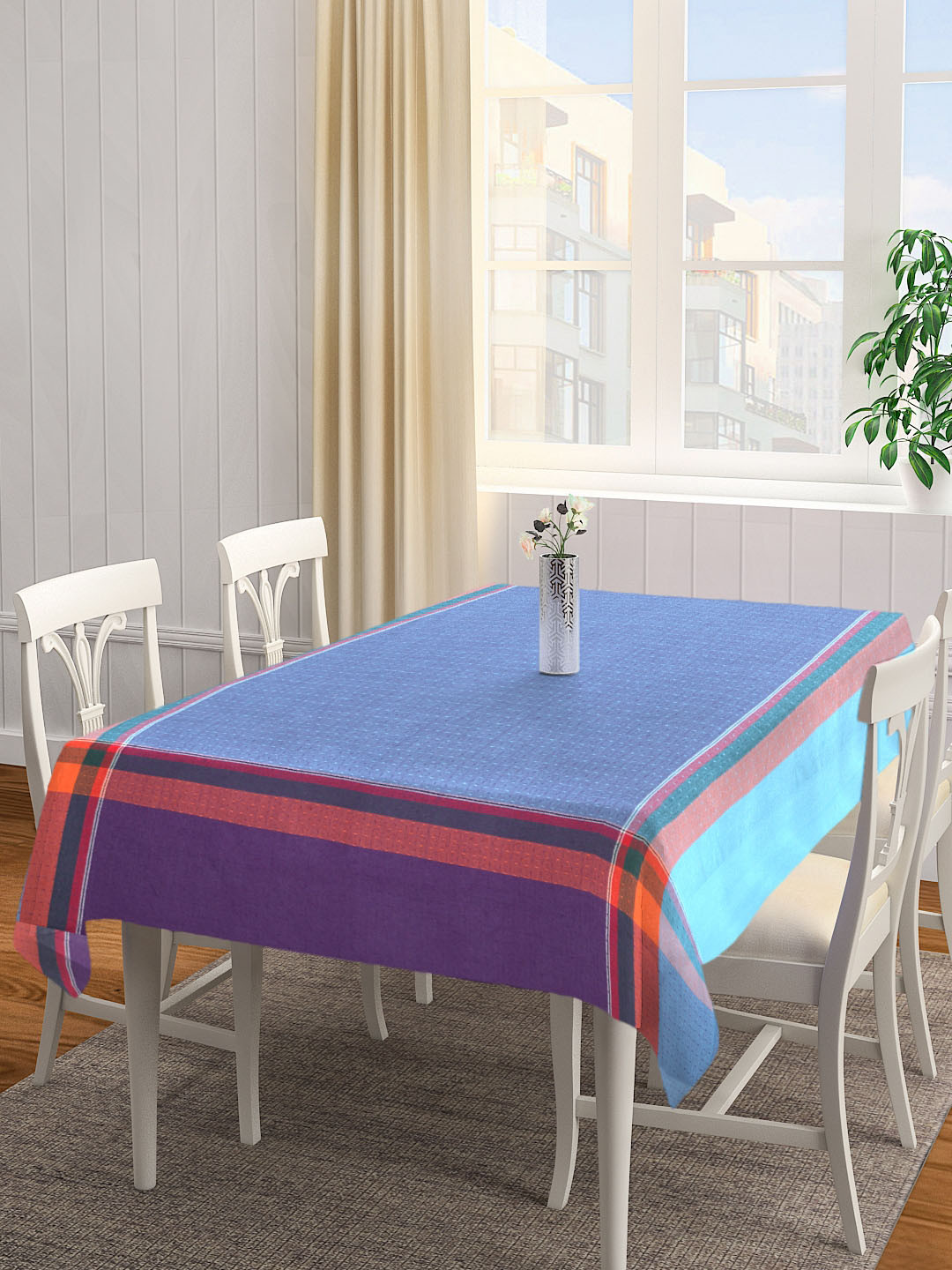 KLOTTHE Blue & Purple Colourblocked 4-Seater Square Table Cover