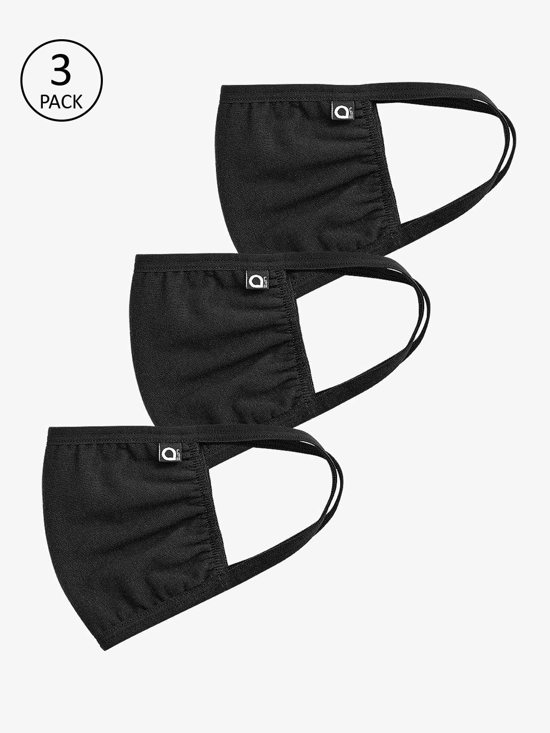 Amante Unisex Pack of 3 Pcs Black Solid Reusable 3-Ply Protective Outdoor Masks