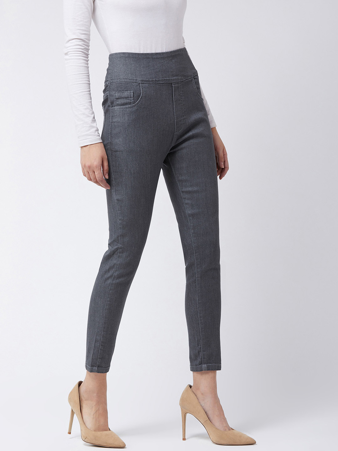 Miss Chase Women Grey Solid Skinny-Fit Jeggings