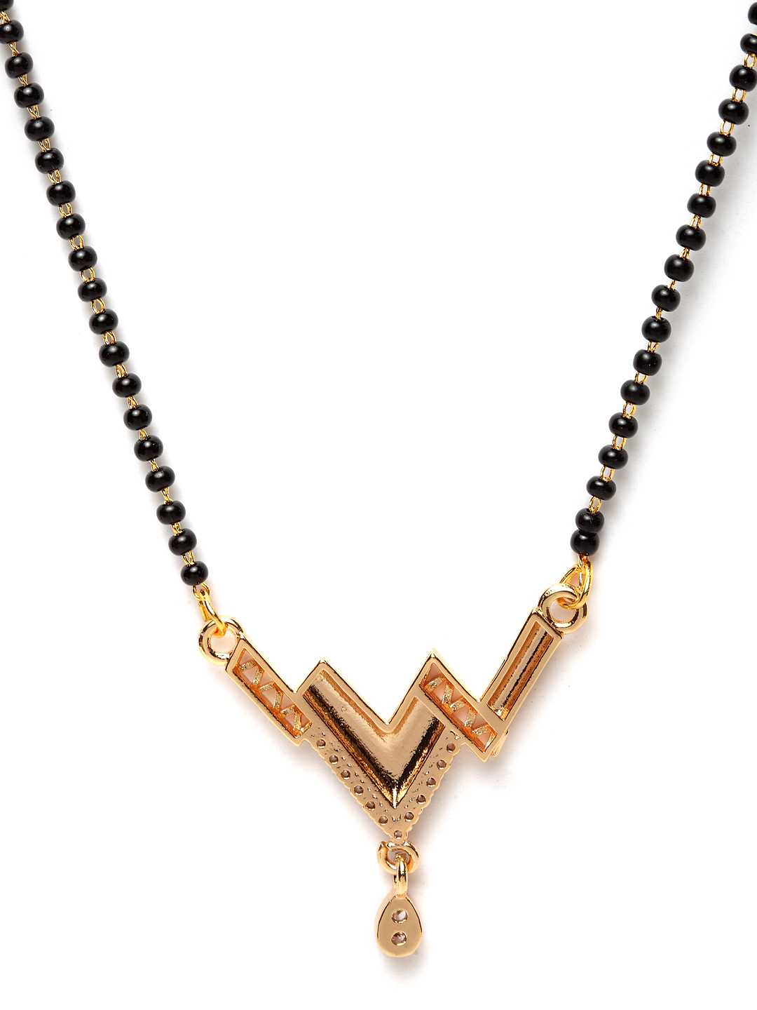 Bhana Fashion Gold-Plated Black & White AD-Studded Beaded Designer Mangalsutra