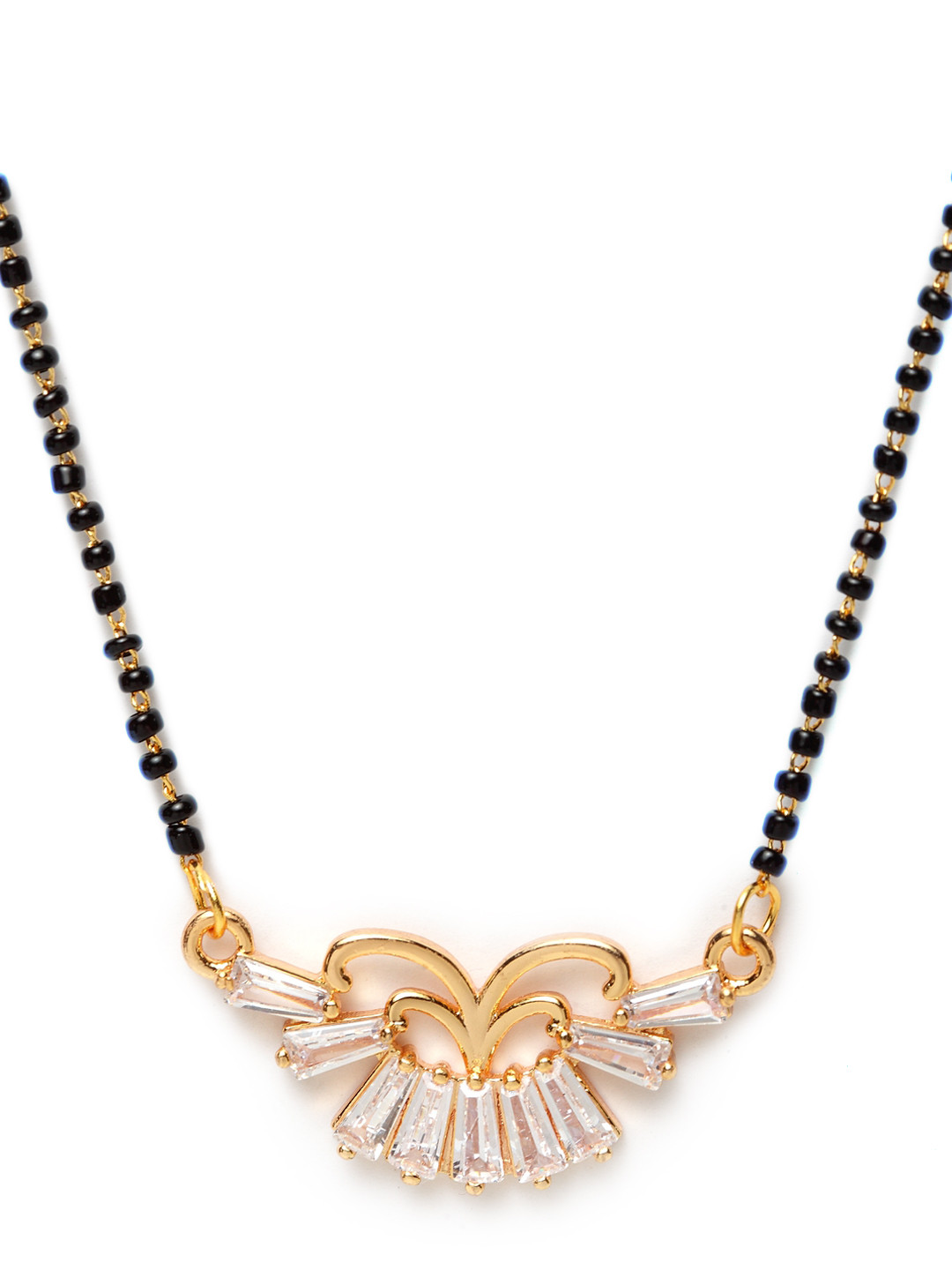 Bhana Fashion Gold-Plated White & Black Beaded AD-Studded Designer Mangalsutra