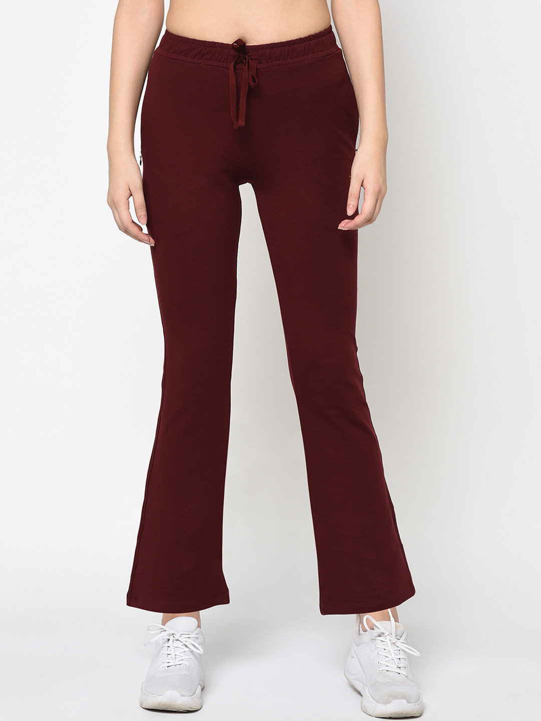 FEMEA Women Maroon Solid Bootcut Track Pants