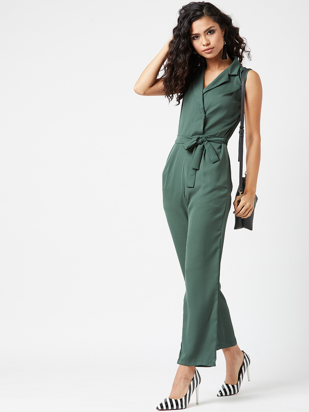 Miss Chase Women Green Thinking Out Loud Collar Jumpsuit
