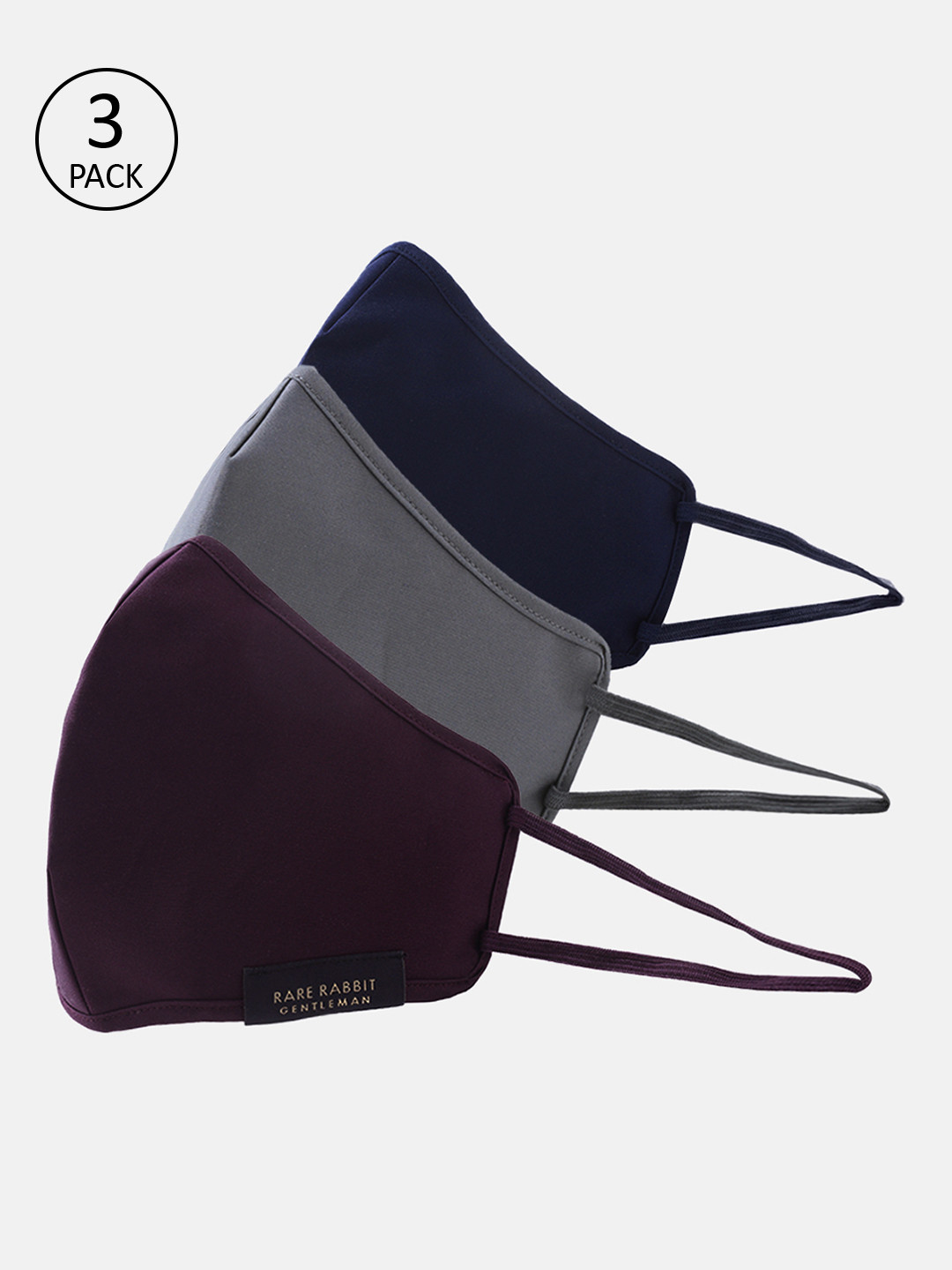 RARE RABBIT Unisex 3 Pcs 3-Ply Reusable Outdoor Masks