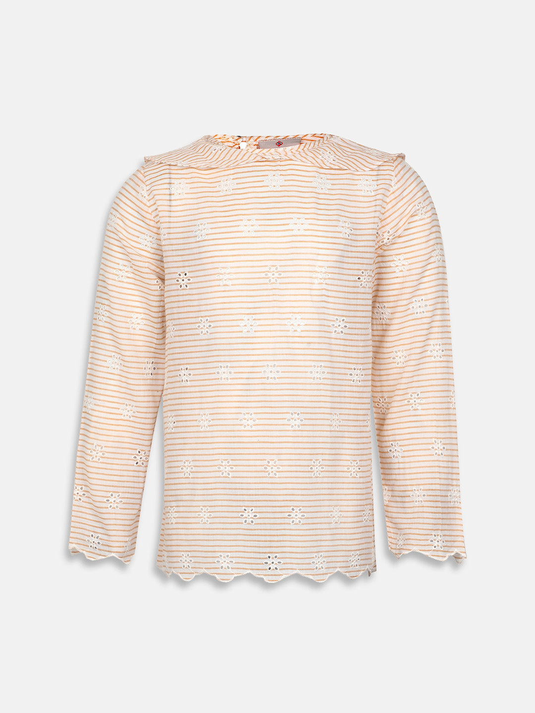 Oxolloxo Girls Orange & White Embroidered Pure Cotton Top