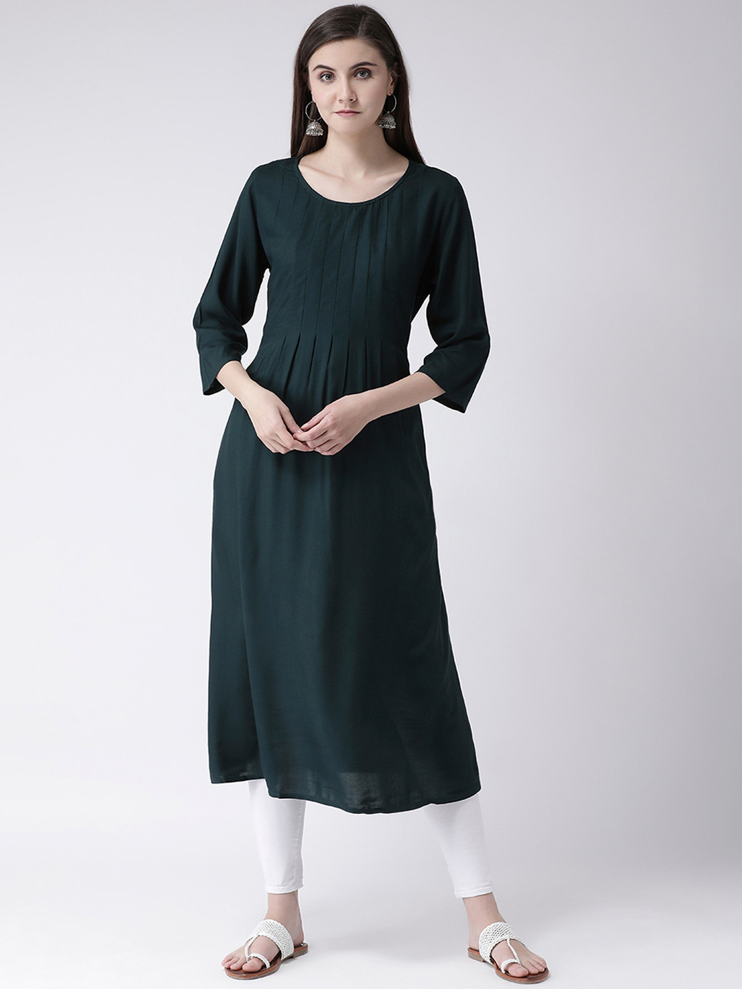 Span Women Green Solid Anarkali Kurta