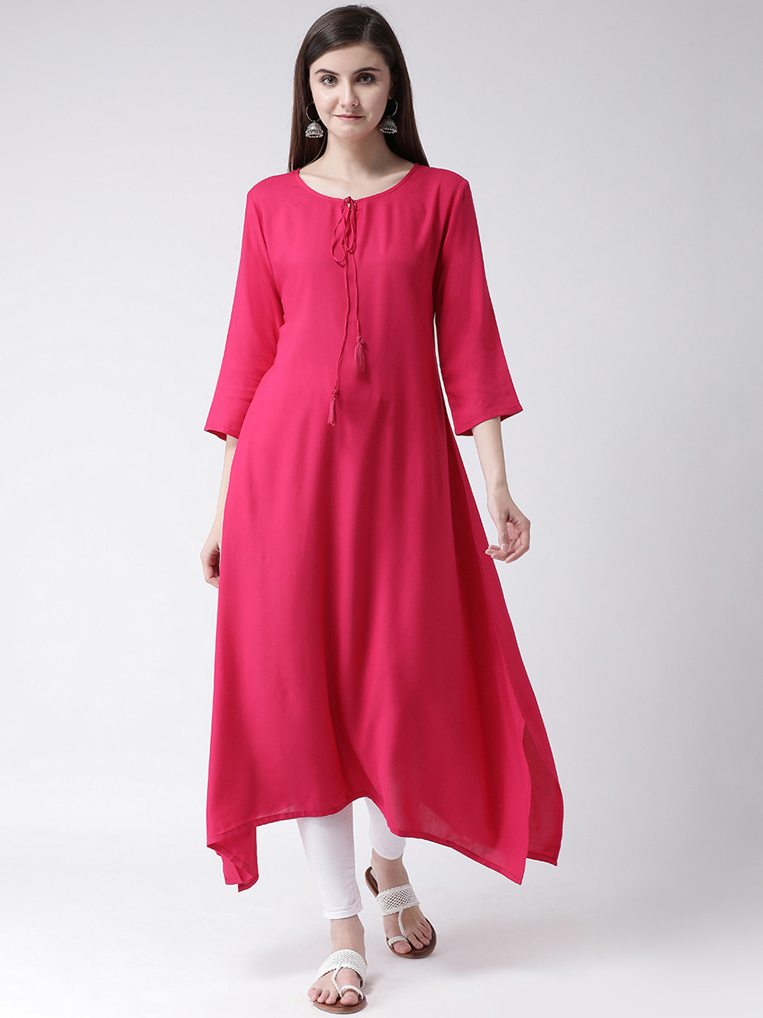 Span Women Pink Solid A-Line Kurta