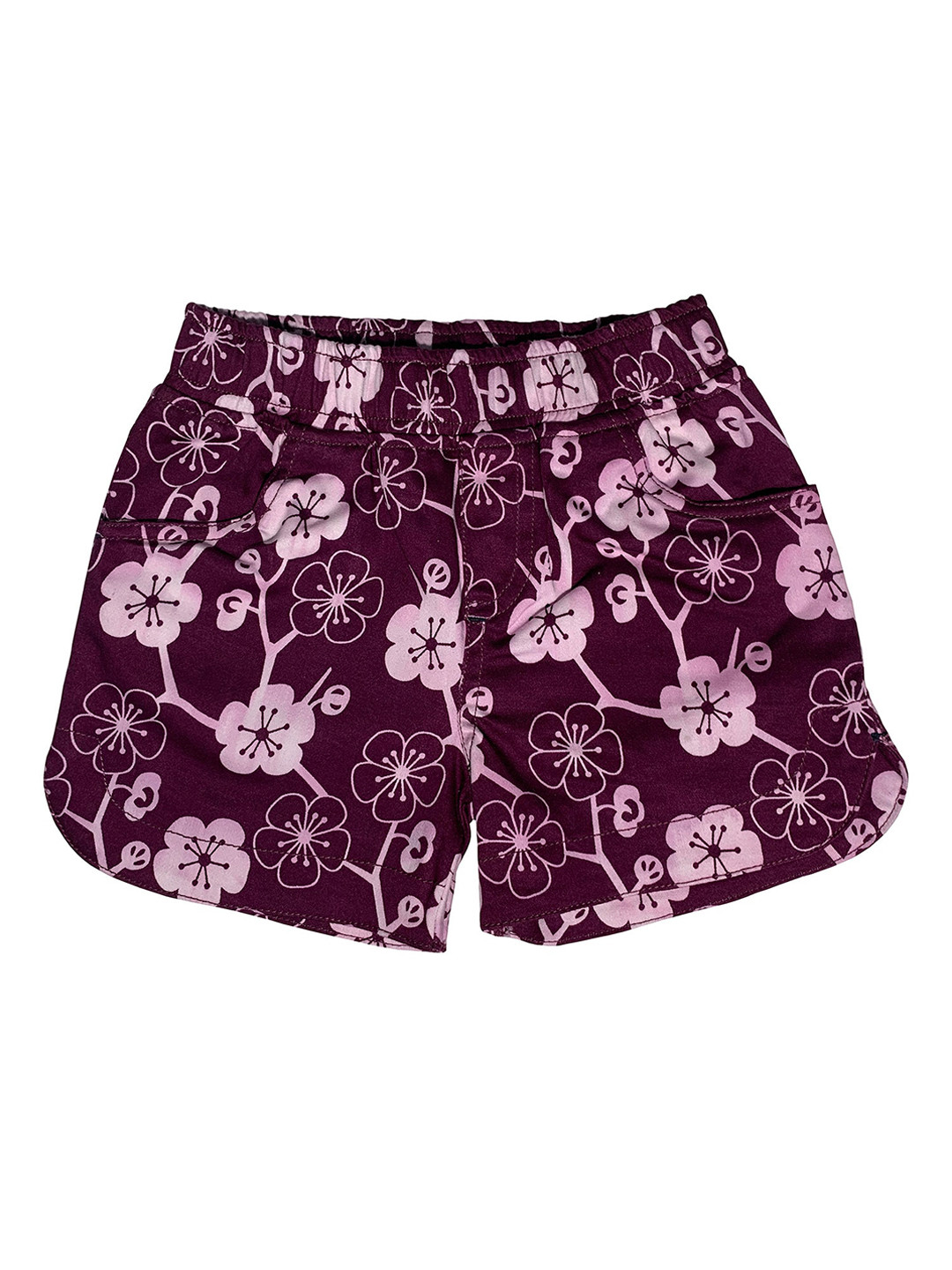 KiddoPanti Girls Maroon Floral Print Regular Fit Hot Pants