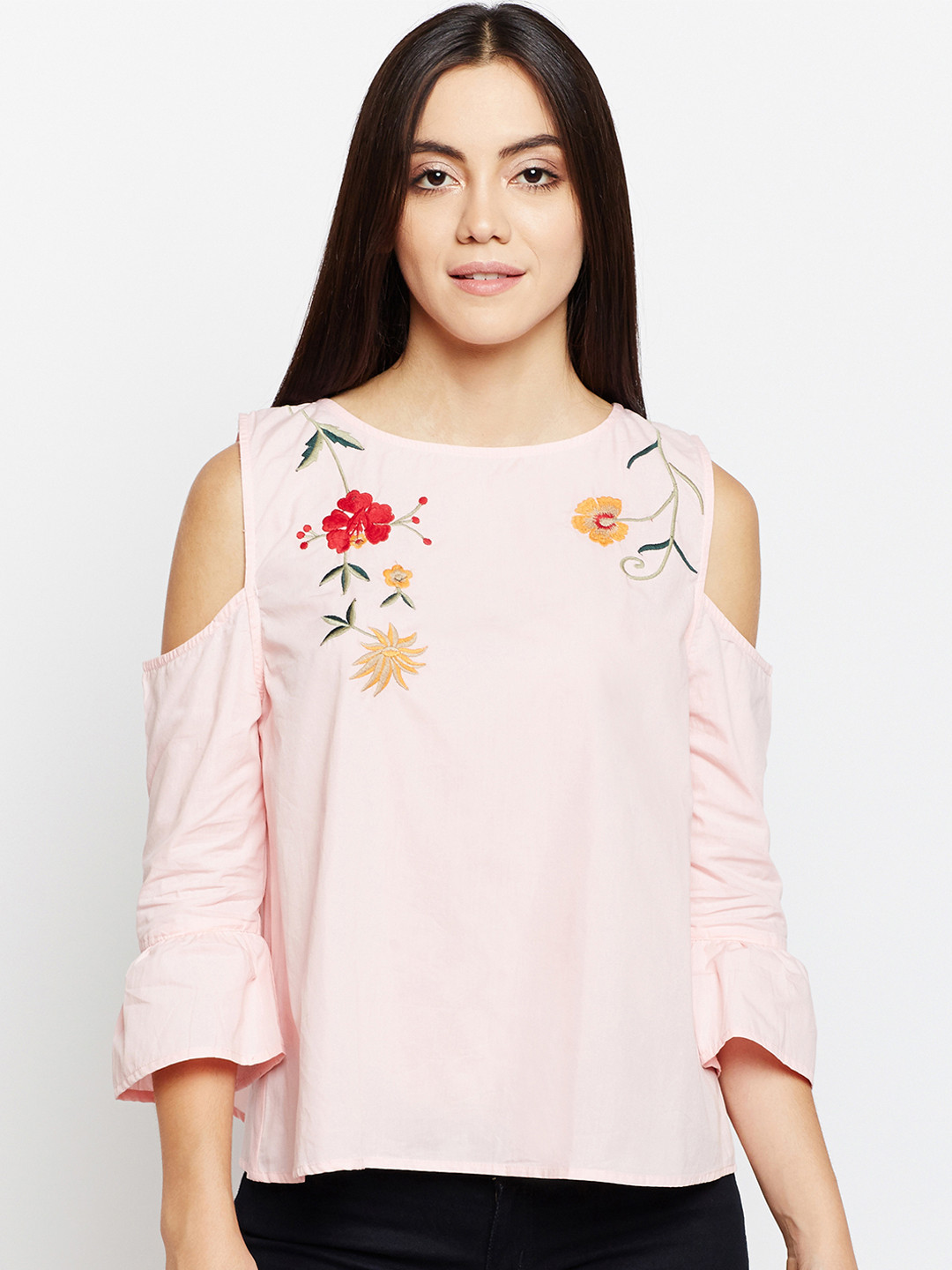 Oxolloxo Women Peach-Coloured Solid Pure Cotton Top