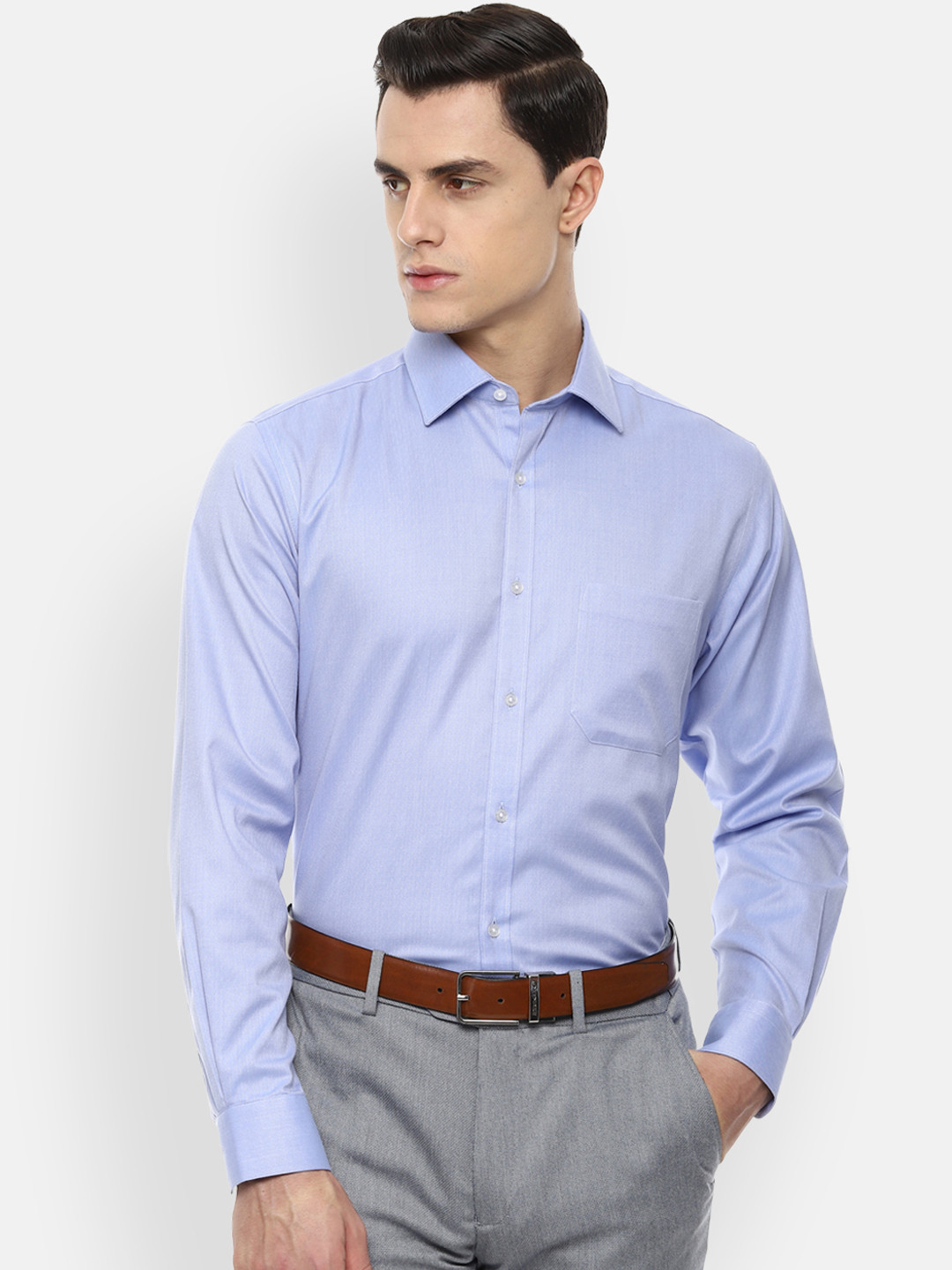 Van Heusen Men Blue Regular Fit Self Design Formal Shirt