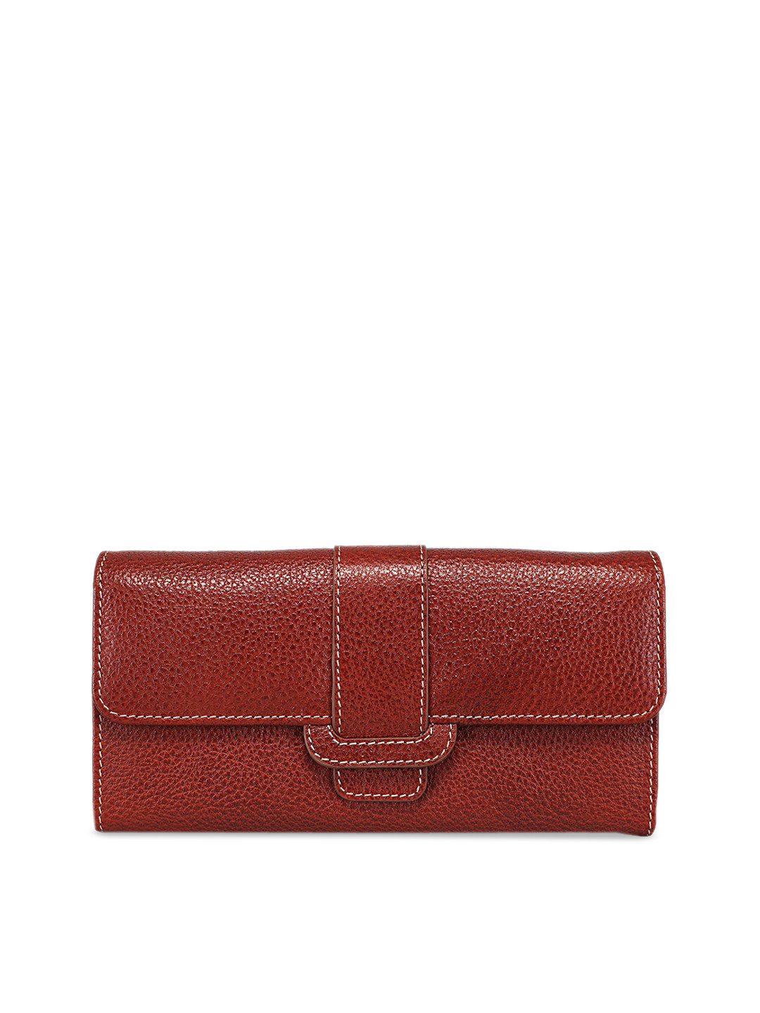 GENWAYNE Brown Solid Leather Purse Clutches