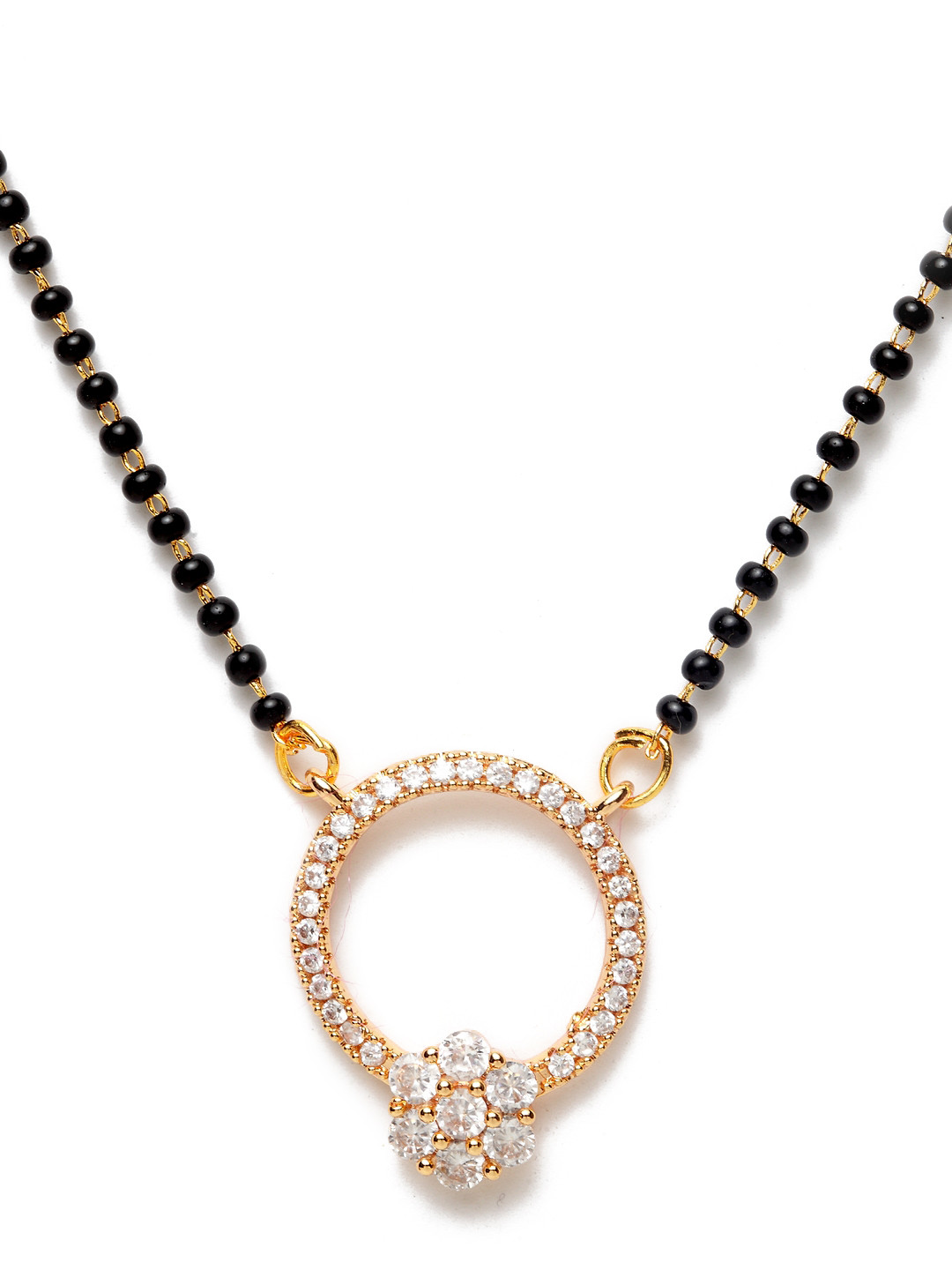 Bhana Fashion Gold-Plated Black & White AD-Studded Beaded Designer Mangalsutra