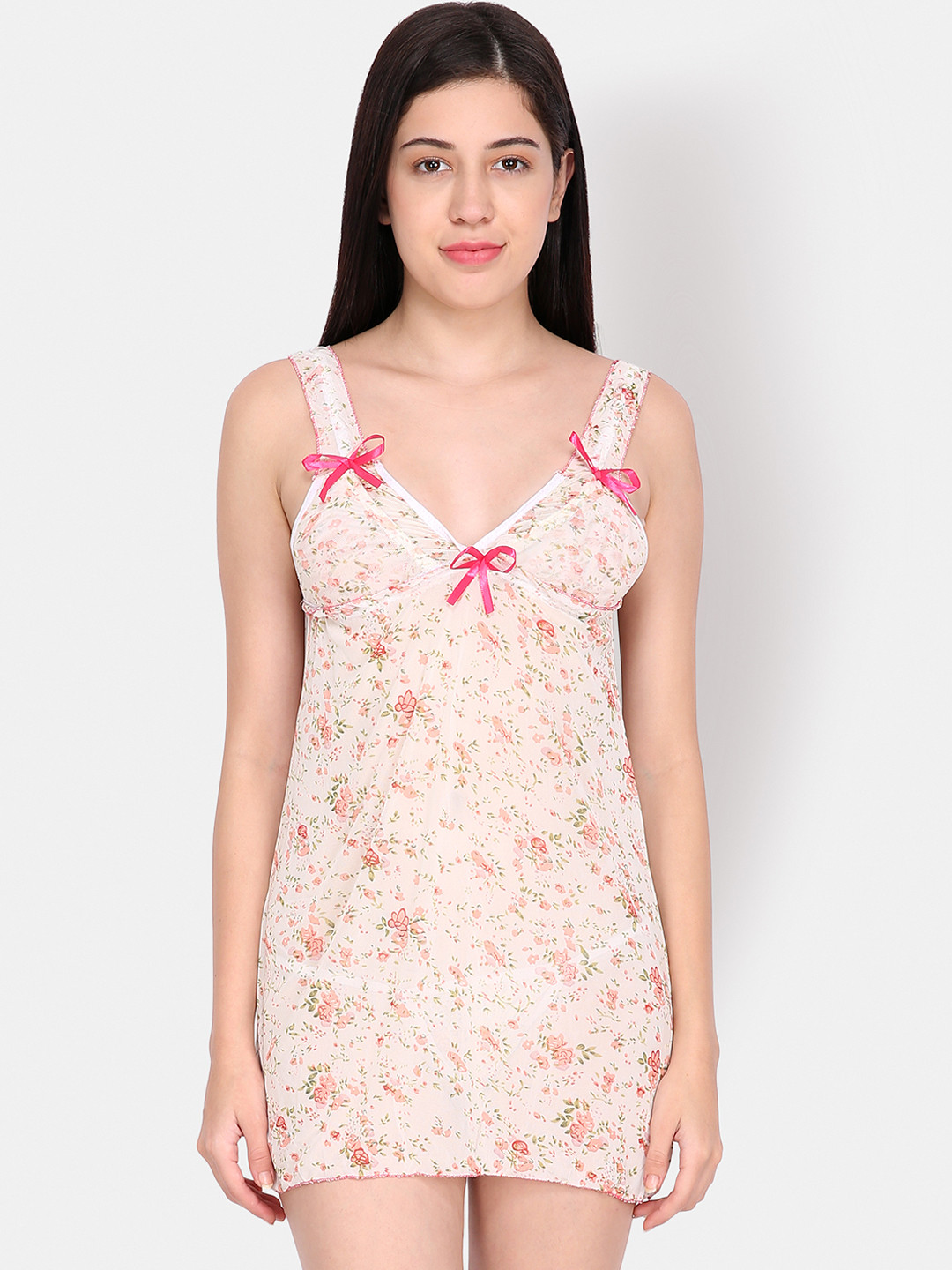 Ms.Lingies White & Pink Printed Baby Doll