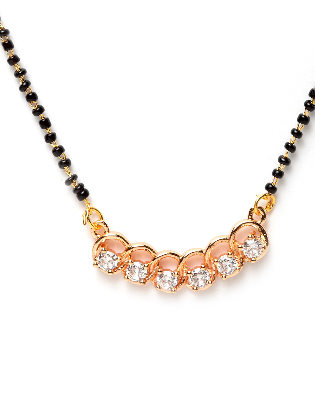 Bhana Fashion Gold-Plated & Black AD-Studded Beaded Designer Mangalsutra