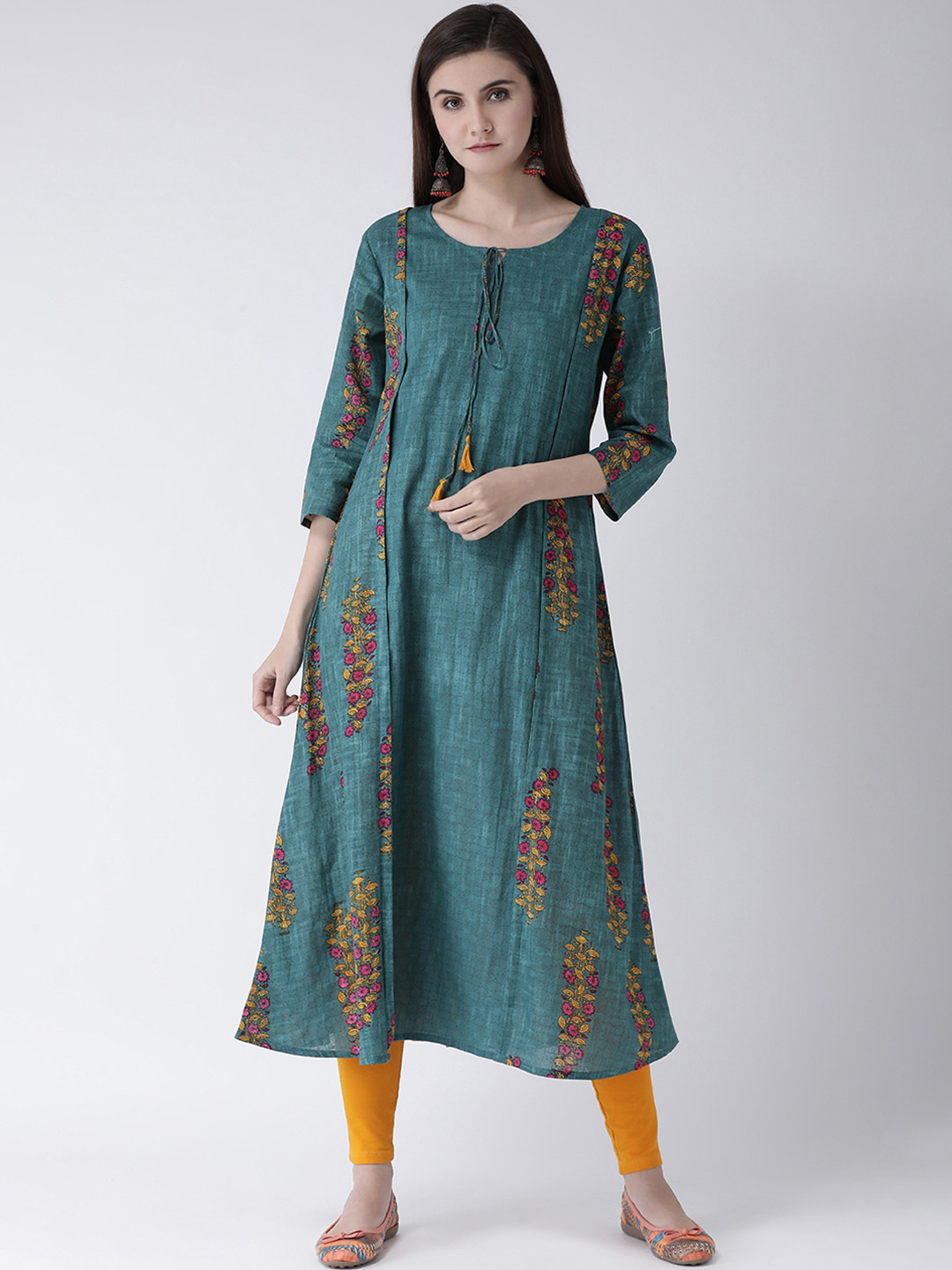 Span Women Green Printed A-Line Kurta