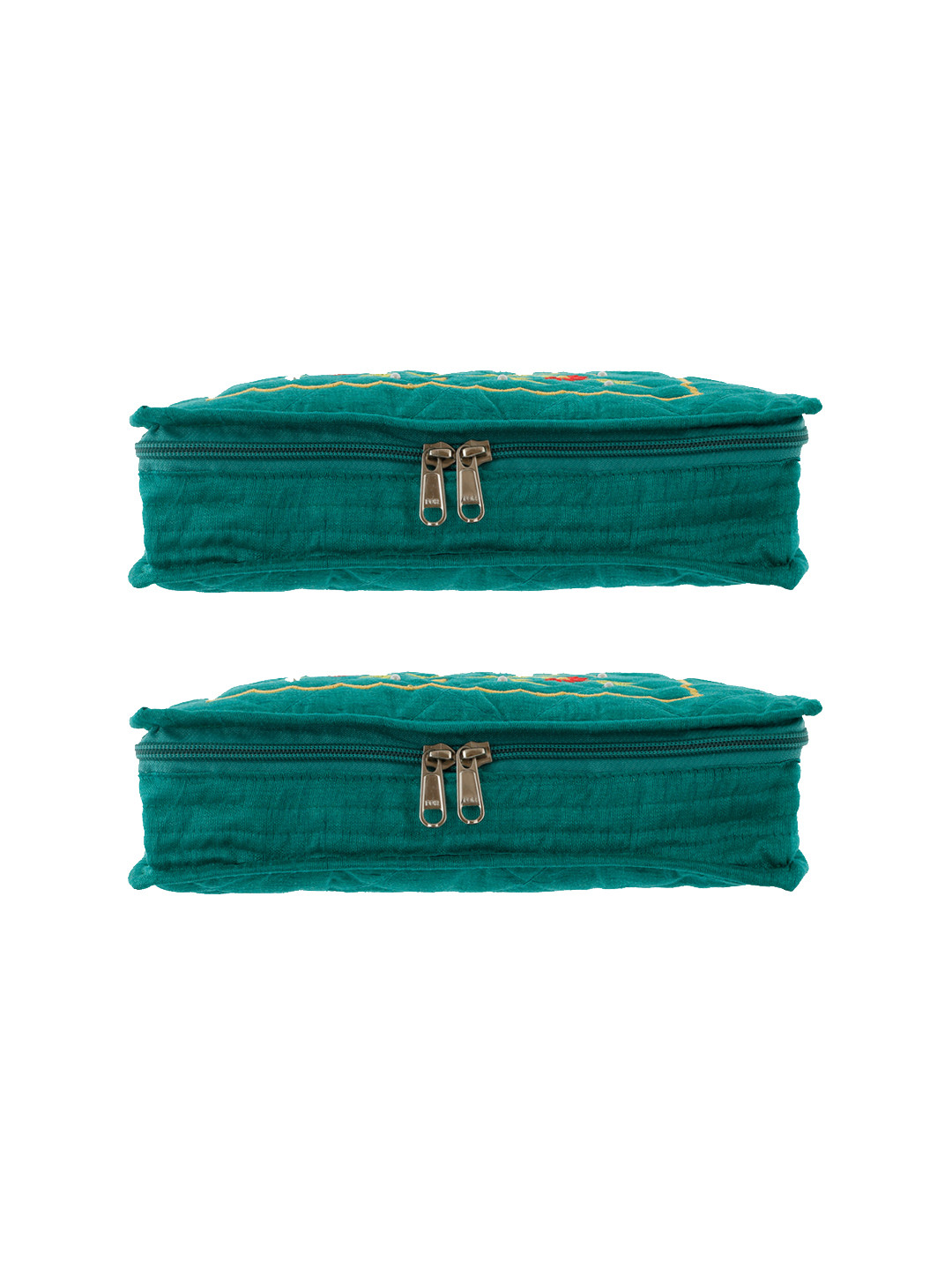 Kuber Industries Set Of 2 Green & Yellow Embroidered Jewellery Organisers