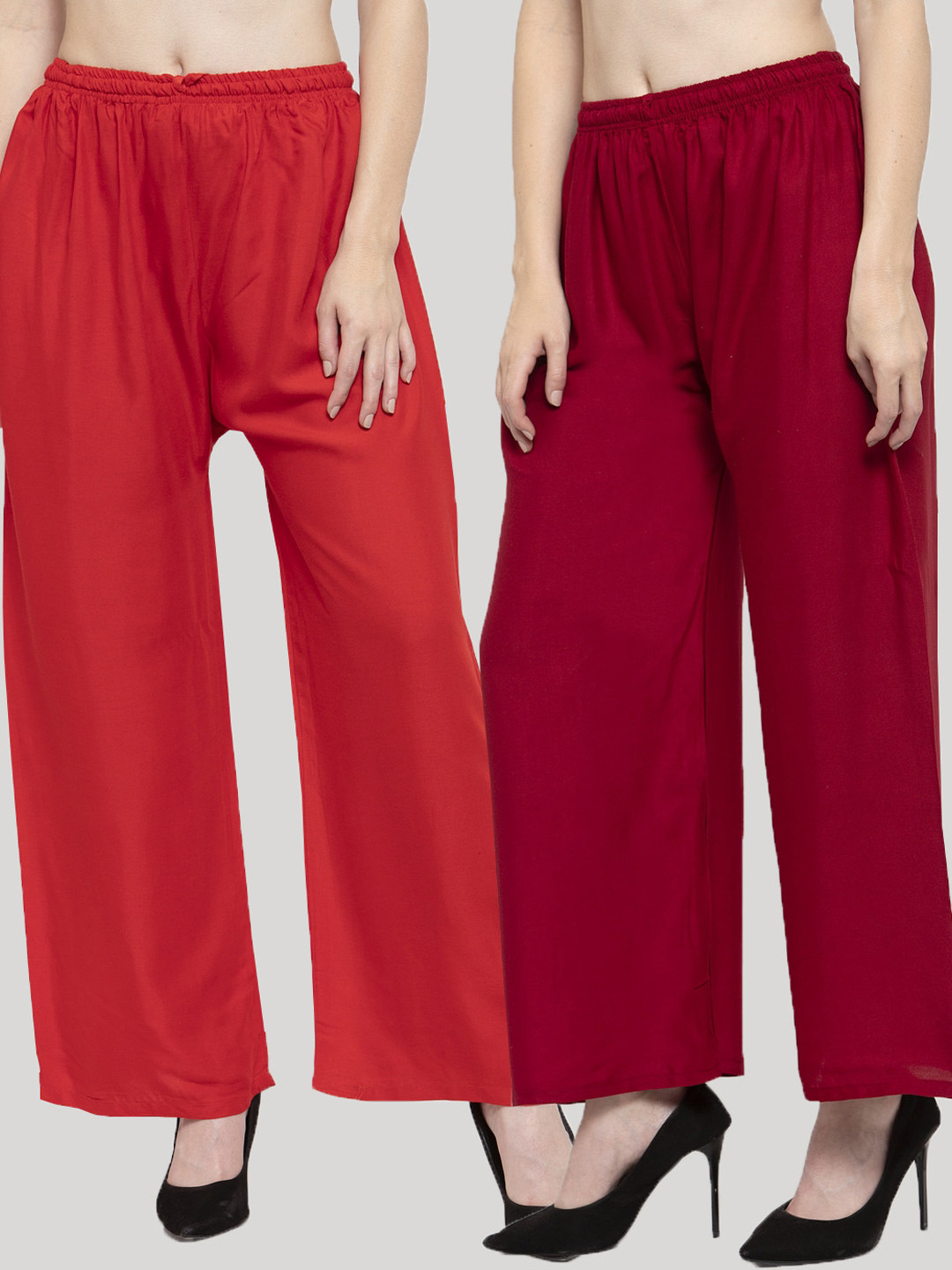 Clora Creation Women Pack Of 2 Red & Orange Solid Straight Palazzos