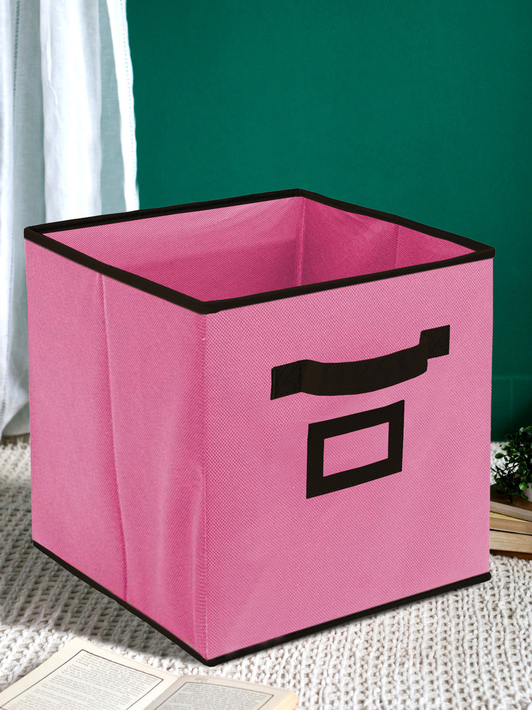 Kuber Industries Pink Solid Large Foldable Storage Box With Handle