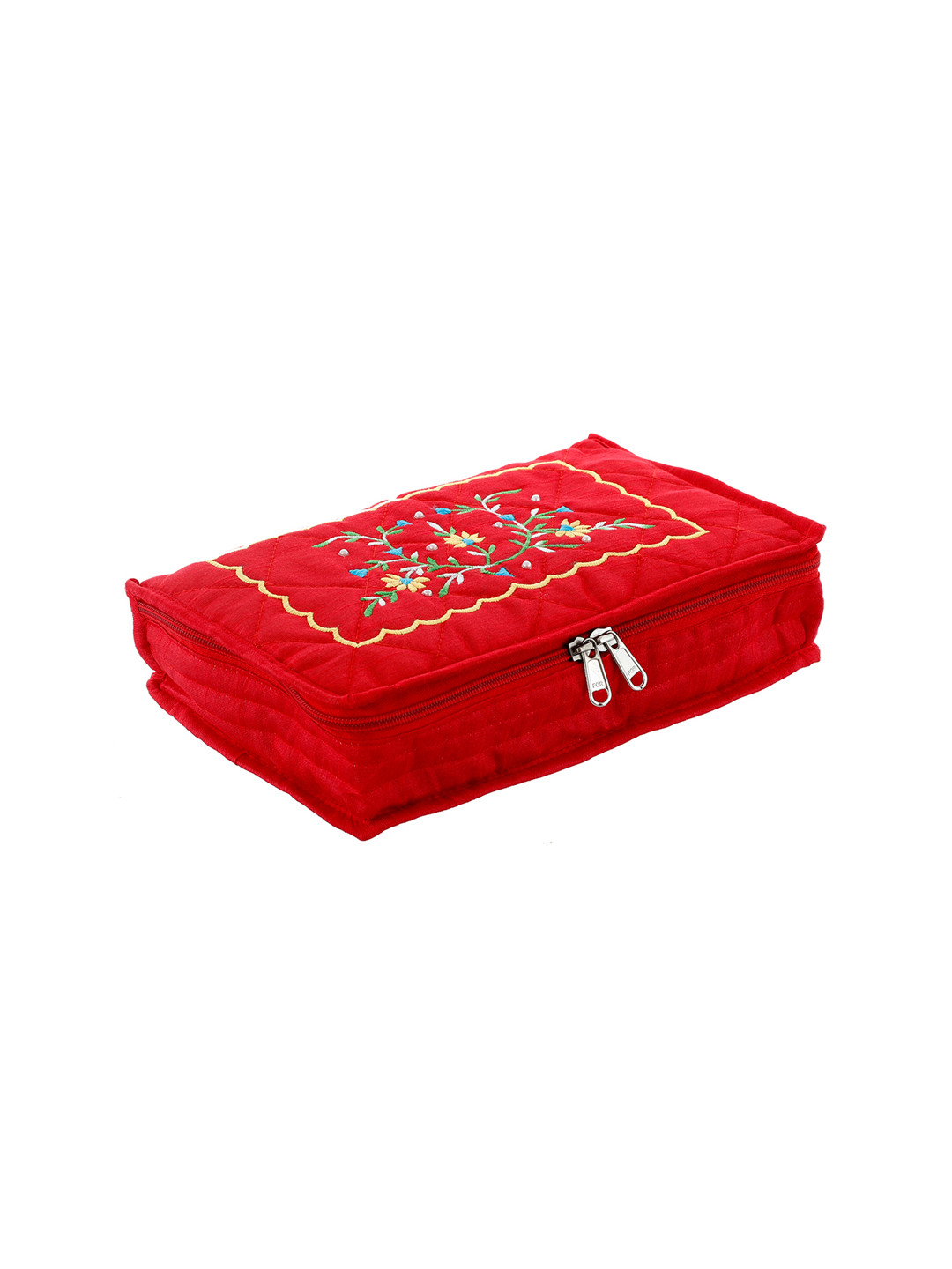 Kuber Industries Red & Green Embroidered Jewellery Organiser
