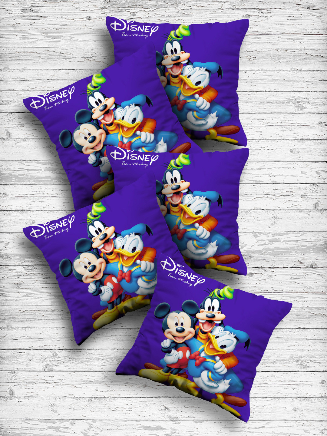 Kuber Industries Disney Team Mickey Cartoon Characters Silk 5 Pcs Cushion Covers - 15.7 x 15.7 In
