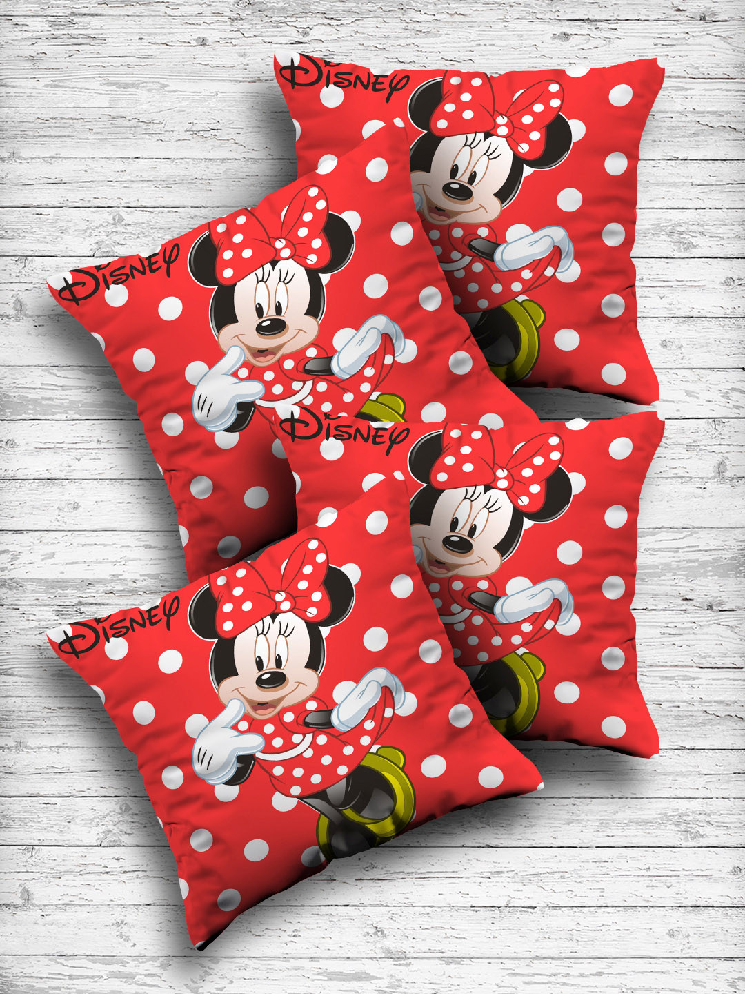 Kuber Industries Disney Minnie Cartoon Characters Silk 4 Pcs Cushion Covers - 15.7x15.7In