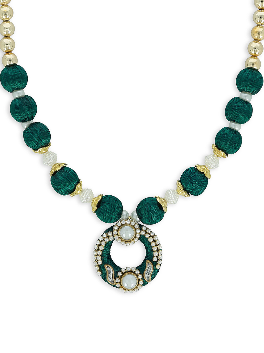 AKSHARA Girls Green & White Synthetic Choker Handcrafted Necklace