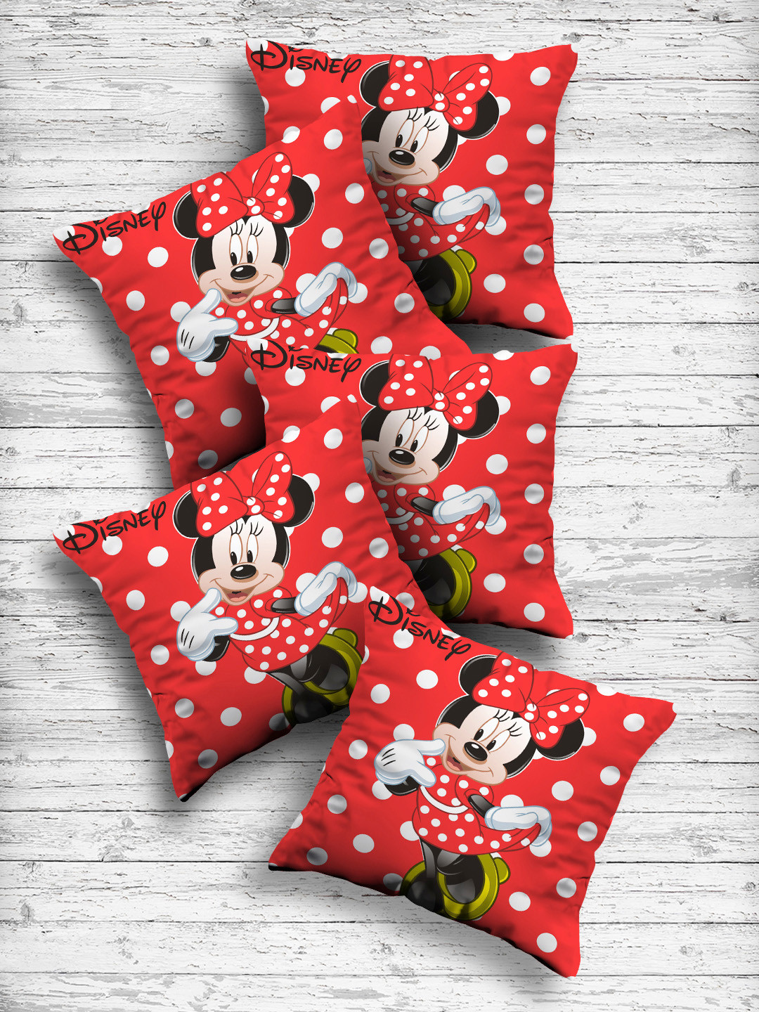 Kuber Industries Red & White Set of 5 Minnie Mouse Print Square Cushion Covers