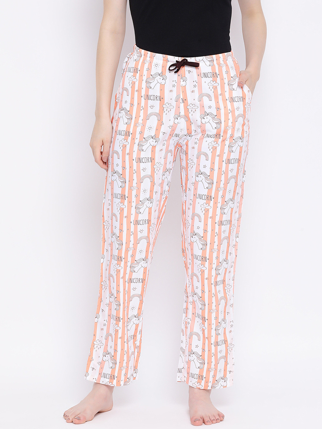 Kanvin Women Orange & White Printed Lounge Pants