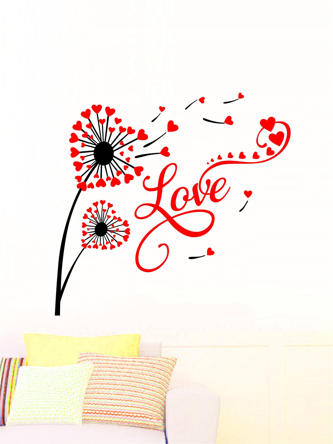 rawpockets Black & Red Love Floral Art Wall Stickers