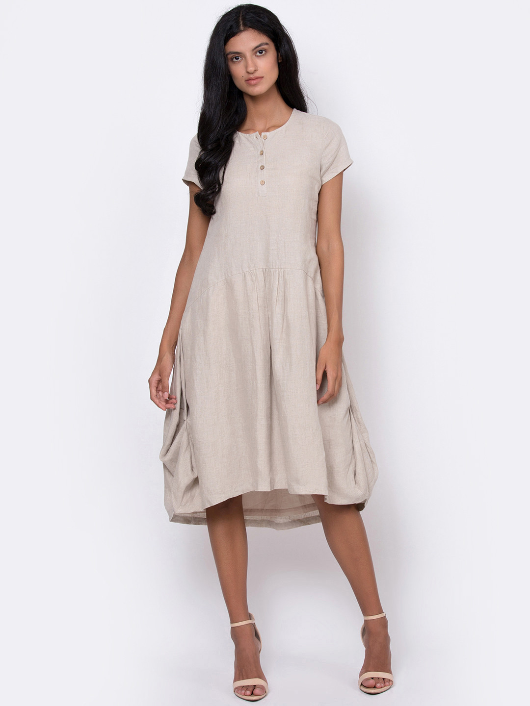 ROOTED Women Light Brown Solid A-Line Dress