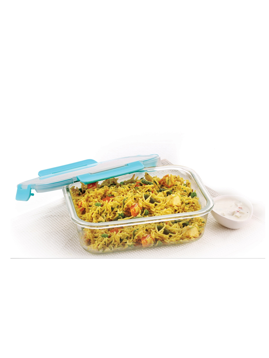 HAZEL Set Of 3 Transparent Blue Borosilicate Glass Rectangle Airtight Leak Proof Containers